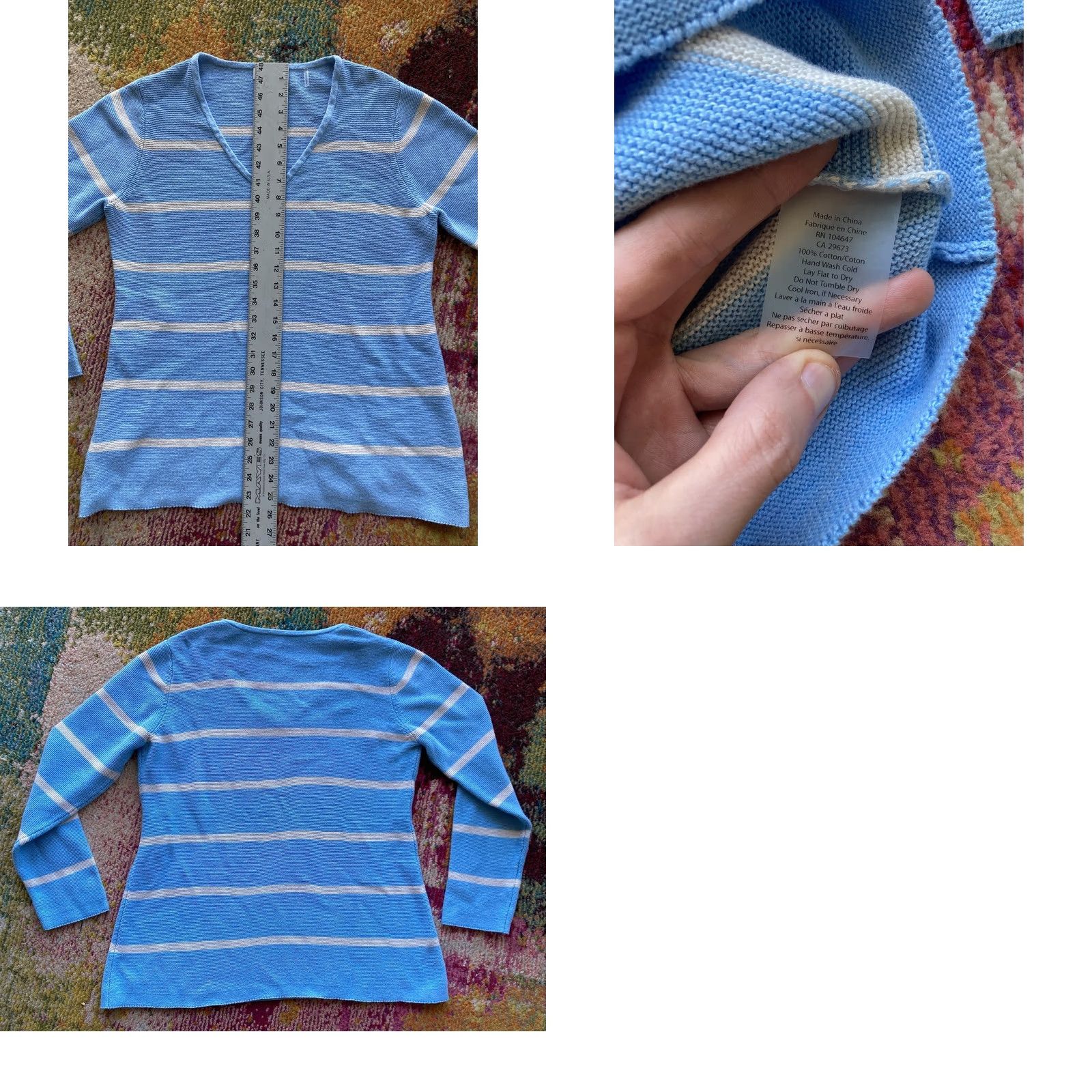 Vintage Kinross Women Sweater V-Neck Striped Light Blue Cotton Medium Pullover Knit Blue Womens M Size M / US 6-8 / IT 42-44 - 8 Thumbnail