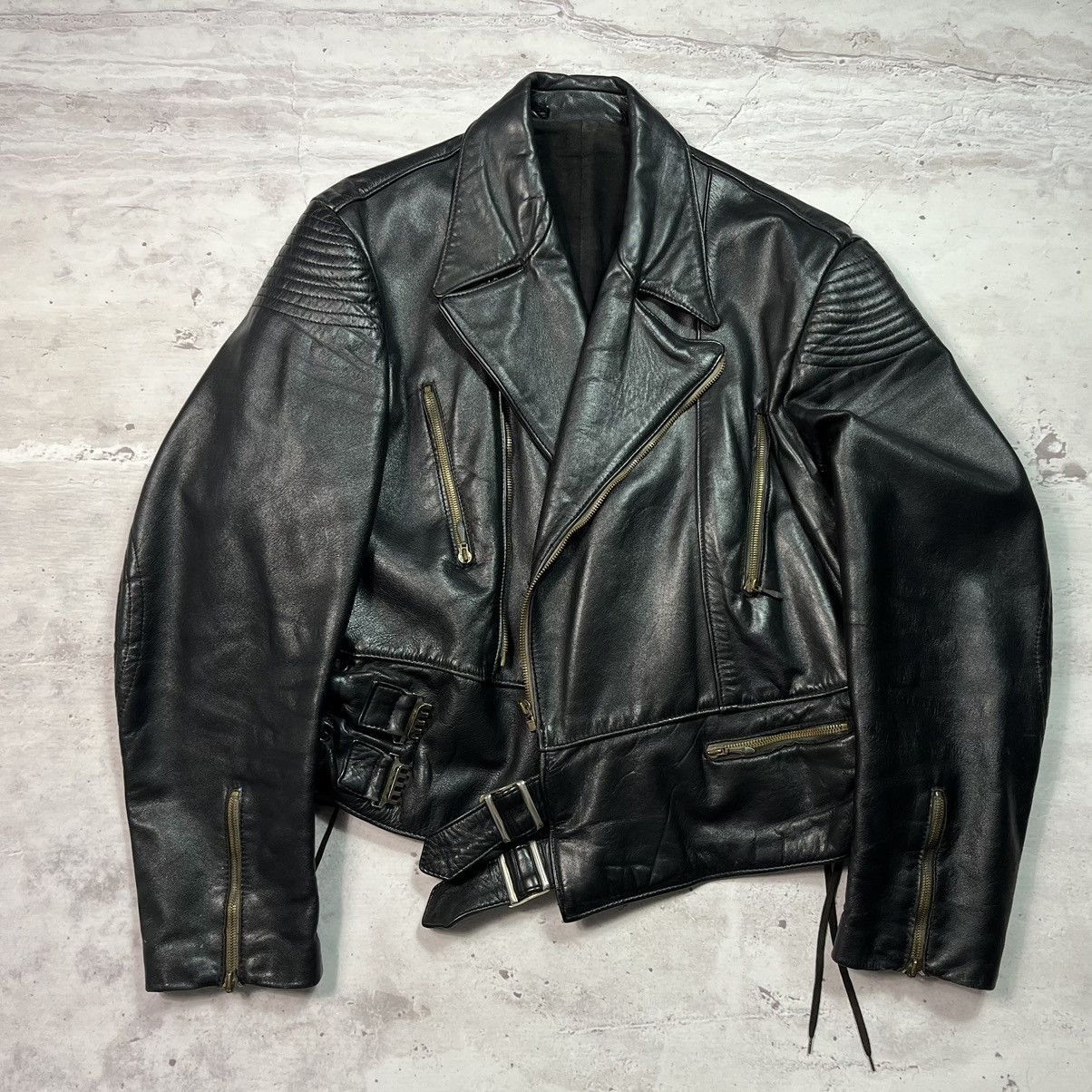 Japanese Brand Vintage Leather Ramones Cropped Jacket YSL Style Washed Rare Size US M / EU 48-50 / 2 - 4 Thumbnail