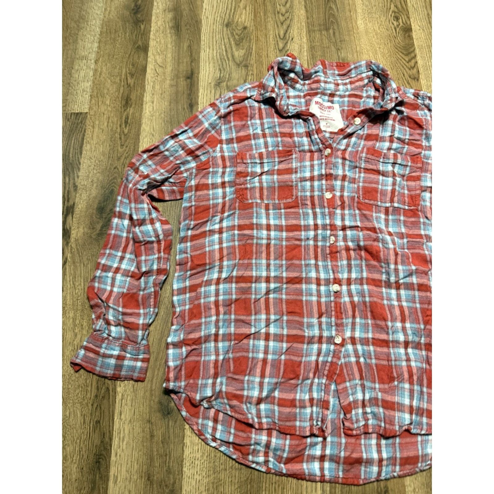 Mossimo VINTAGE not applicable; Mossimo Shirt Womens Medium Red Blue White Button Up Long Sleeve Boyfriend Fit Size M / US 6-8 / IT 42-44 - 3 Thumbnail