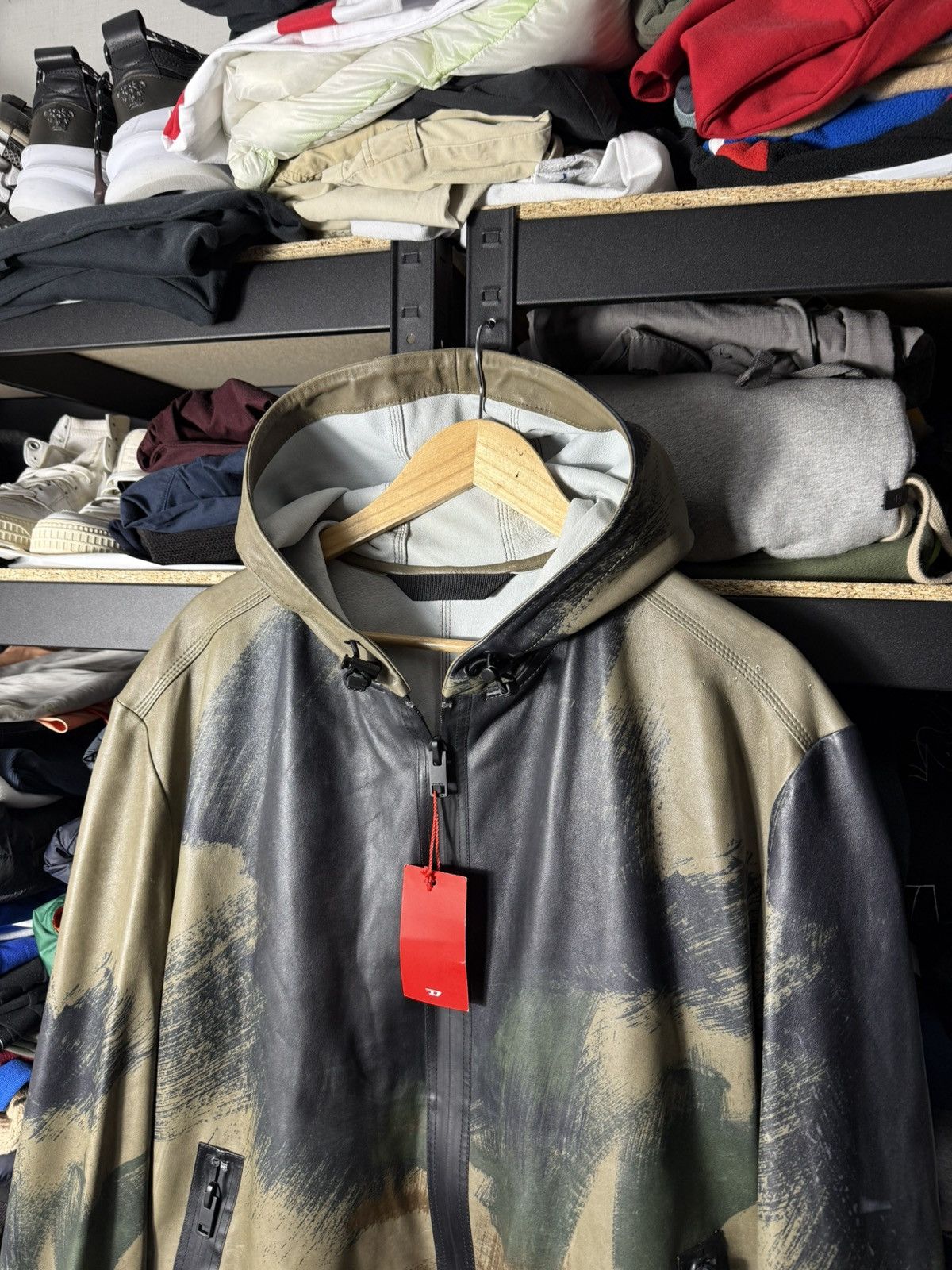 Diesel Diesel Leather Jacket Camo Print Hooded Sheepskin Full Zip Size US XXL / EU 58 / 5 - 4 Thumbnail