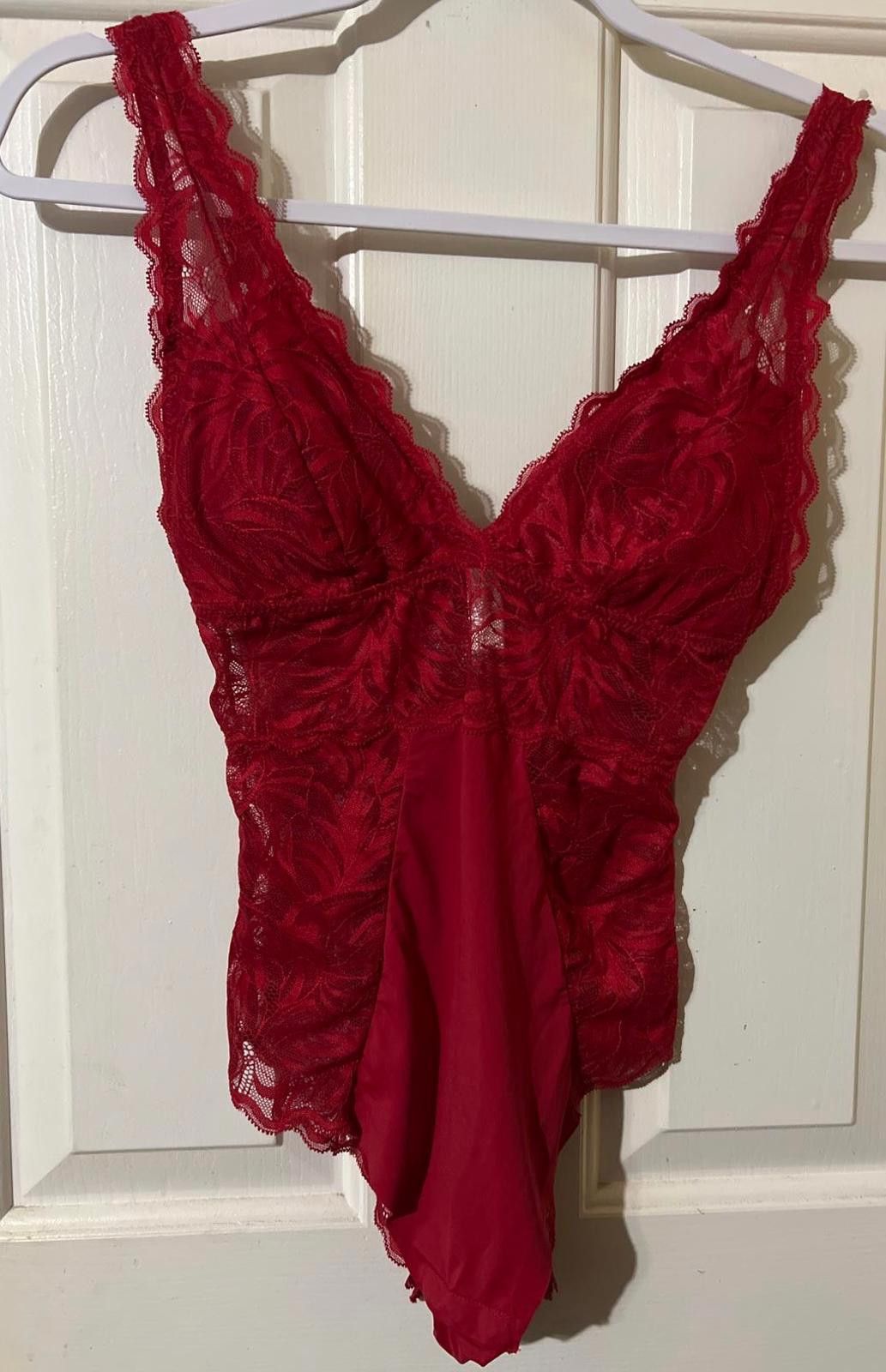 Other Adrienne Vittadini Red Lace Bodysuit Lingerie S NWOT Size ONE SIZE - 2 Thumbnail