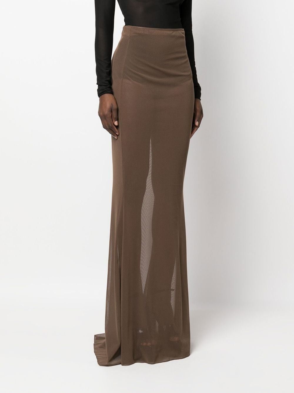 Saint Laurent Paris o1s1wg110325 717931 Long Skirt in Stretch Tulle in Brown Size 30" / US 8 / IT 44 - 3 Thumbnail