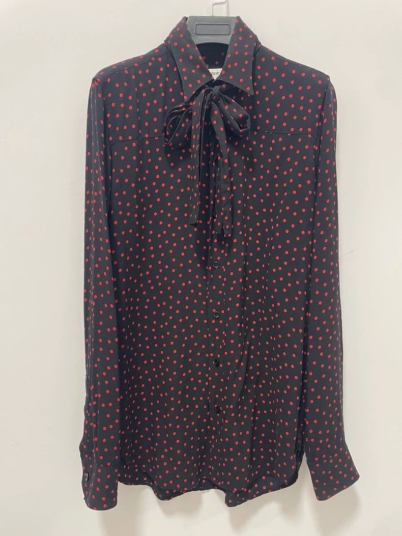 Saint Laurent Paris Saint Laurent Polka Dot Bow Tie Shirt Size US M / EU 48-50 / 2 - 1 Thumbnail