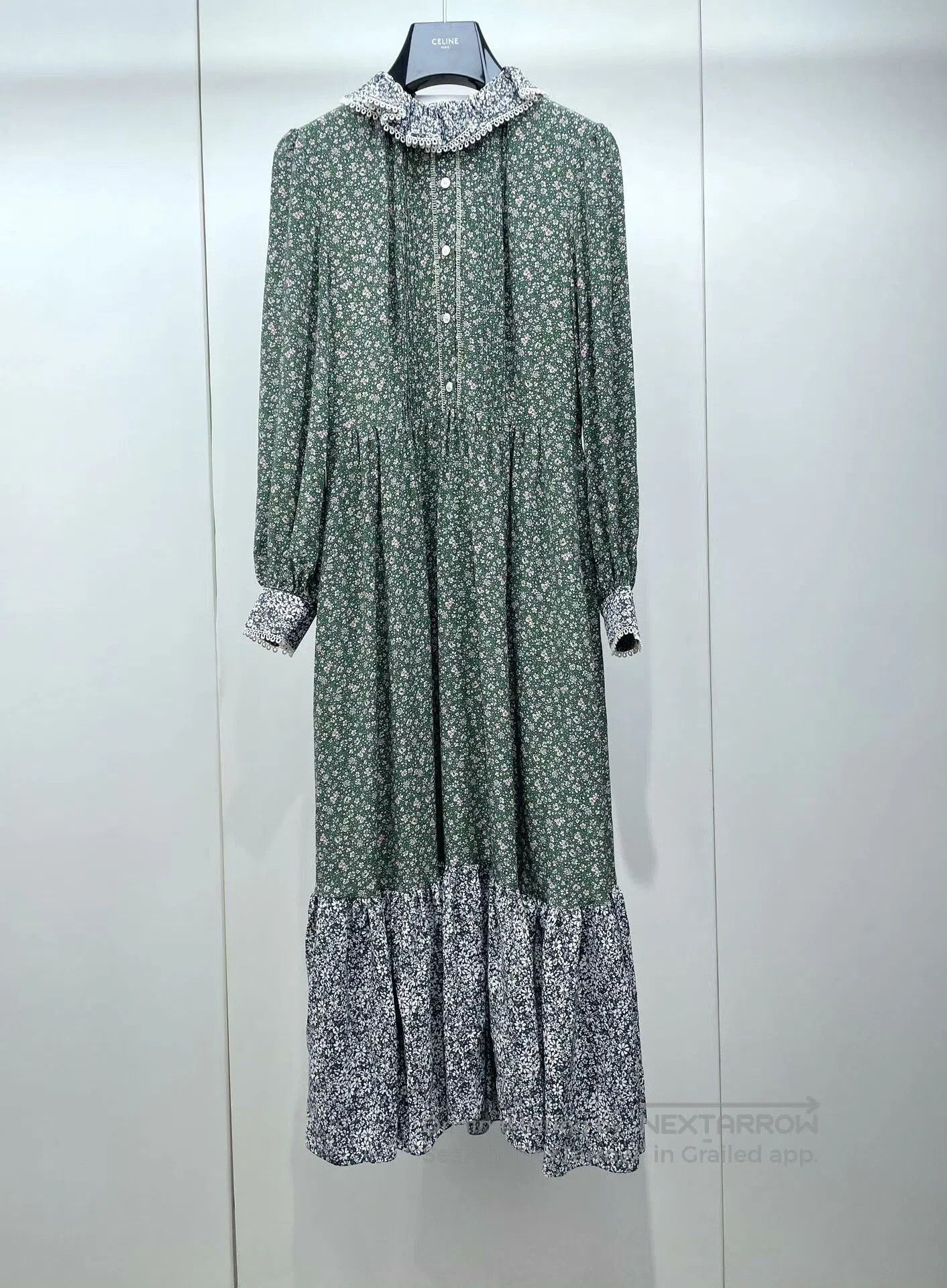Celine CELINE Green Floral Silk Dress. Size XXS / US 00 / IT 34 - 1 Thumbnail