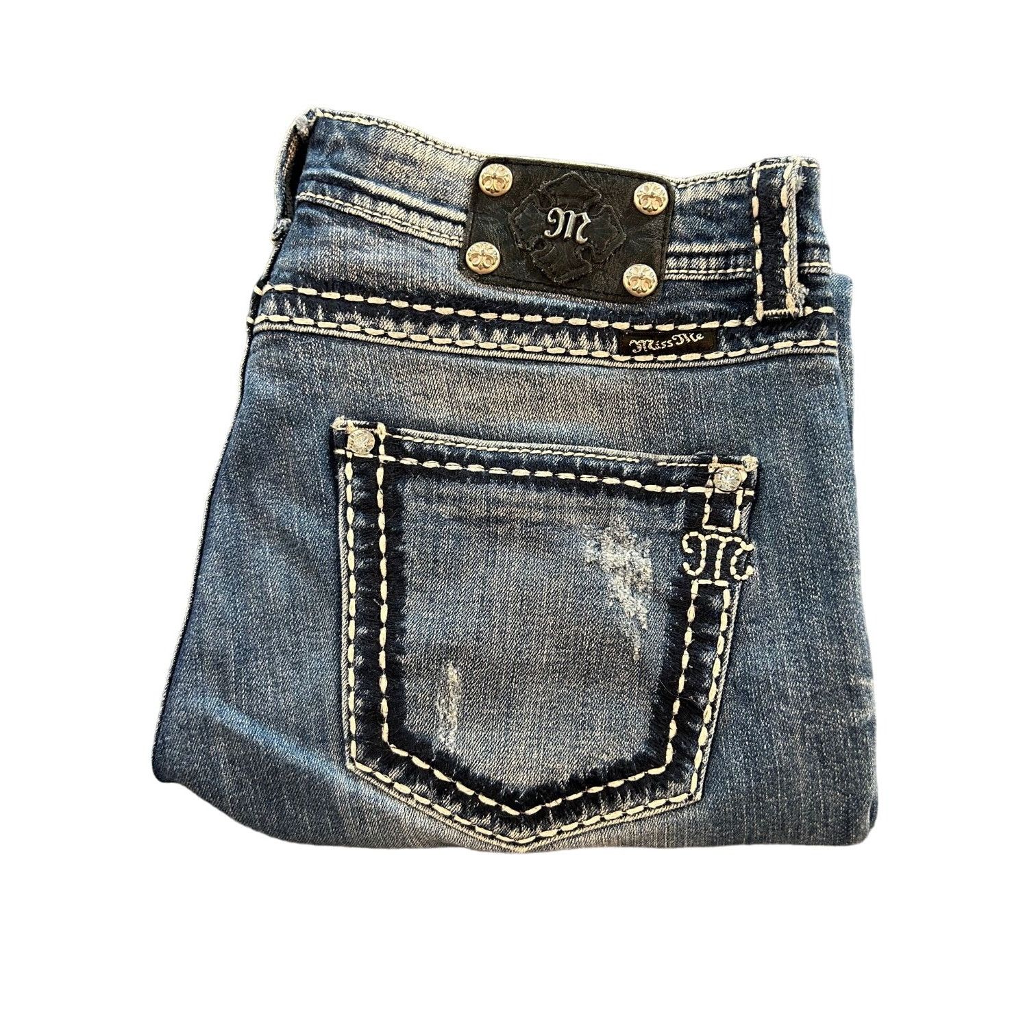 Miss Me Miss Me JPB5014 Boyfriend Jeans Women Sz 31 Embroidered Rhin Size 26" / US 2 / IT 38 - 1 Thumbnail