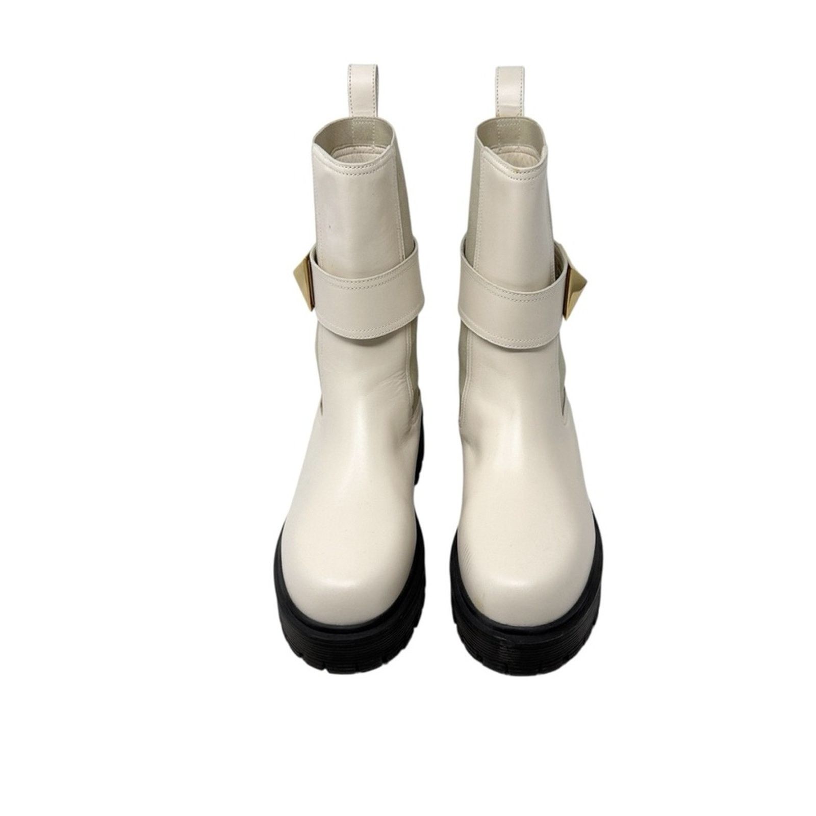 Valentino Valentino Garavani Beatle One Stud Cream Leather Boots 37.5 Size US 7.5 / IT 37.5 - 4 Thumbnail