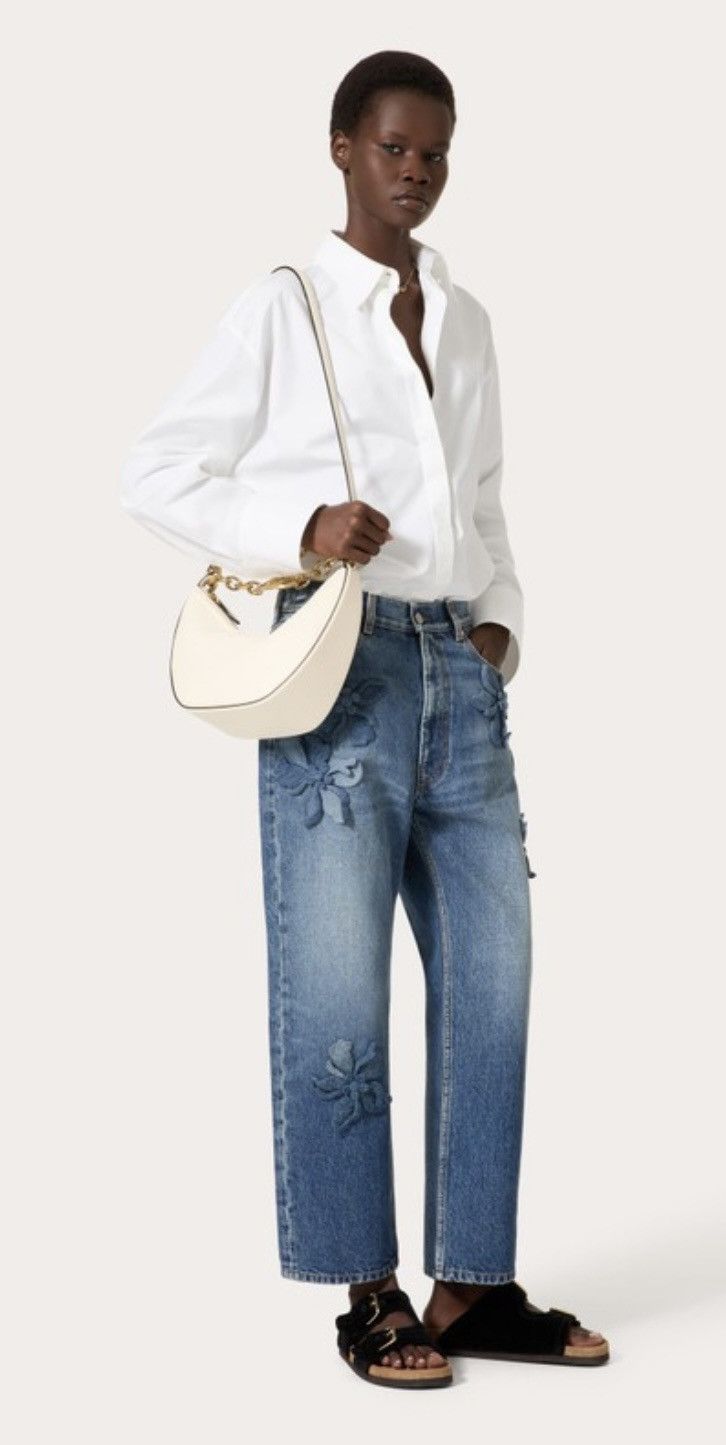 Valentino o1s1wg110625 Embroidered Denim Trousers in Medium Blue Size 27" / US 4 / IT 40 - 3 Thumbnail