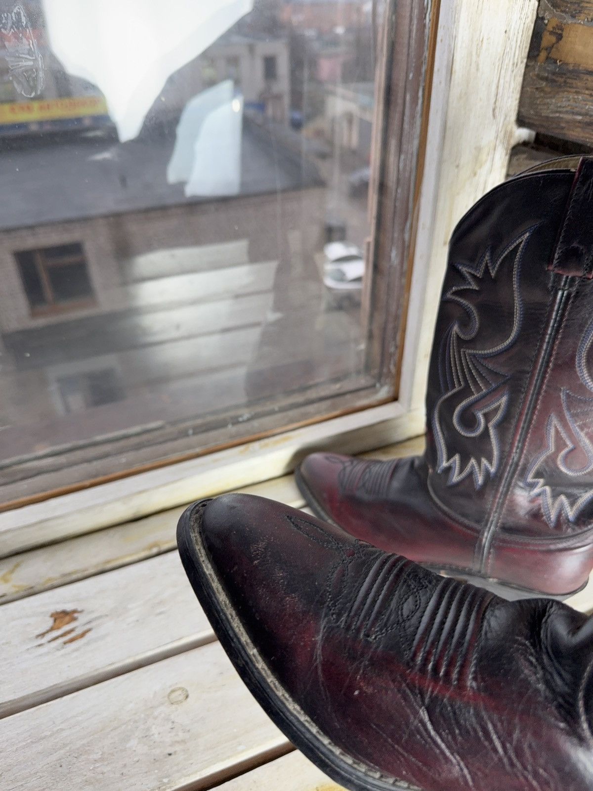 Vintage Retro Vintage Western Cowboy Leather Boots Burgundy Black Size US 8 / EU 41 - 8 Thumbnail