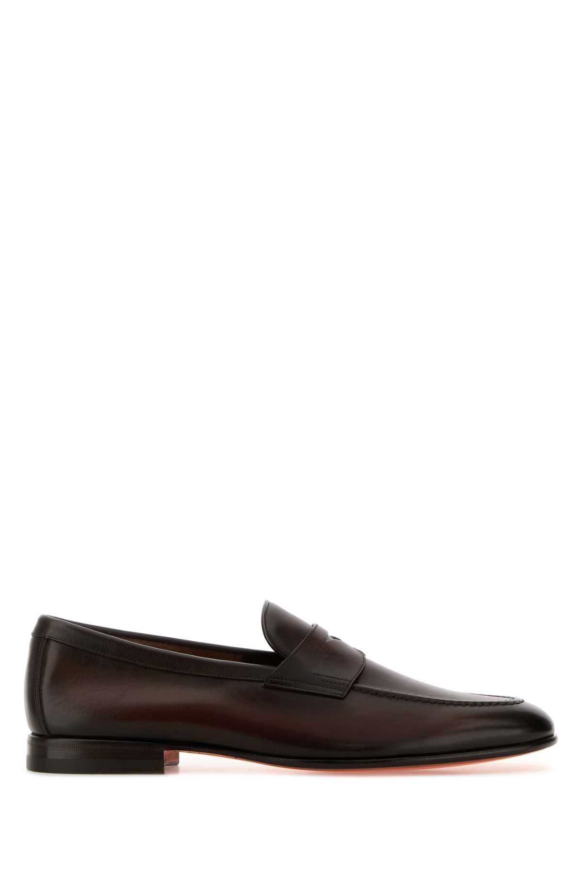 Santoni Dark Brown Leather Sullivan Loafers Size US 10 / EU 43 - 1 Thumbnail