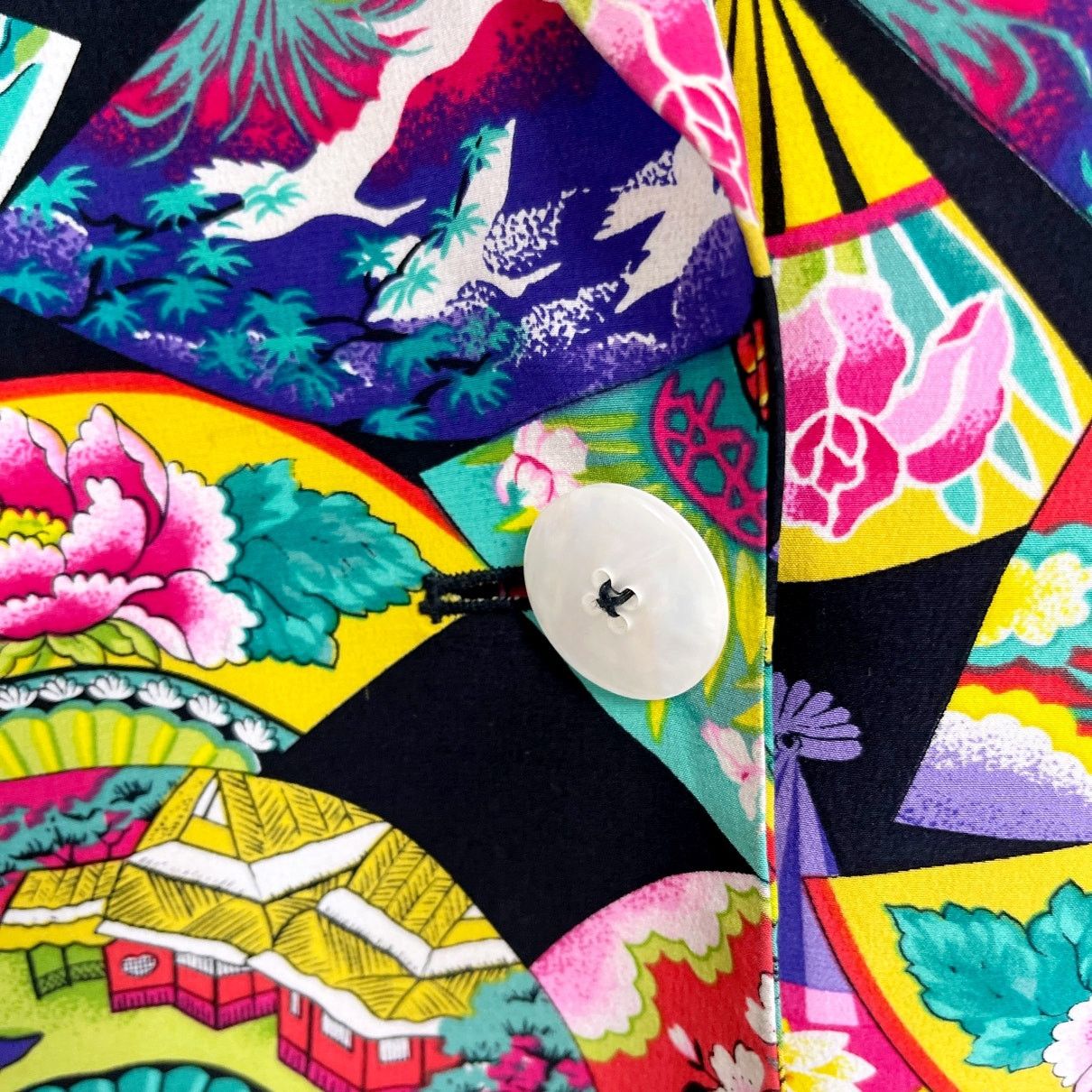 Other × Vintage Dana Buchman Silk Chinese Asian Floral Fan Pagoda Blazer 8 Size M / US 6-8 / IT 42-44 - 3 Thumbnail