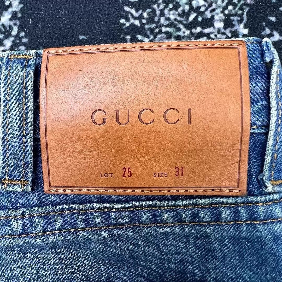 Gucci GUCCI red green stripe leather tag cuff jeans Size US 31 - 4 Thumbnail