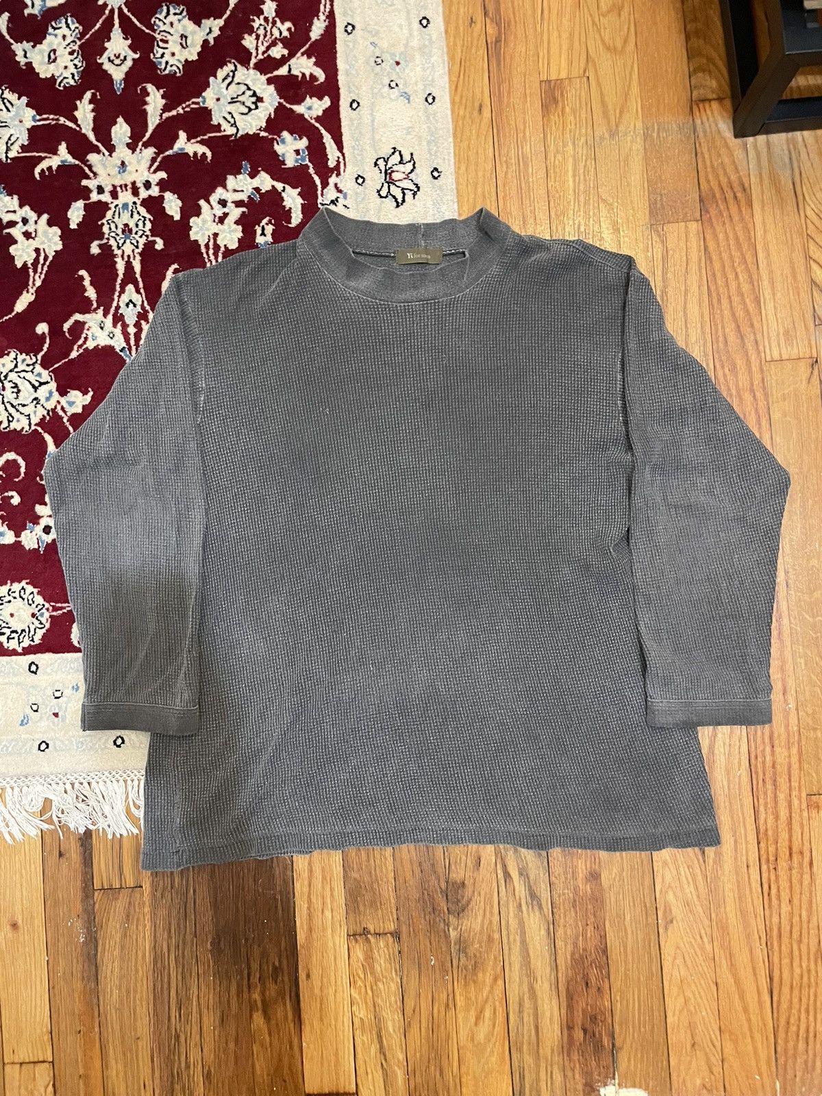 image of Yohji Yamamoto x YS For Men Thermal Long Sleeve Mock Neck Shirt in Grey, Men's (Size Large)