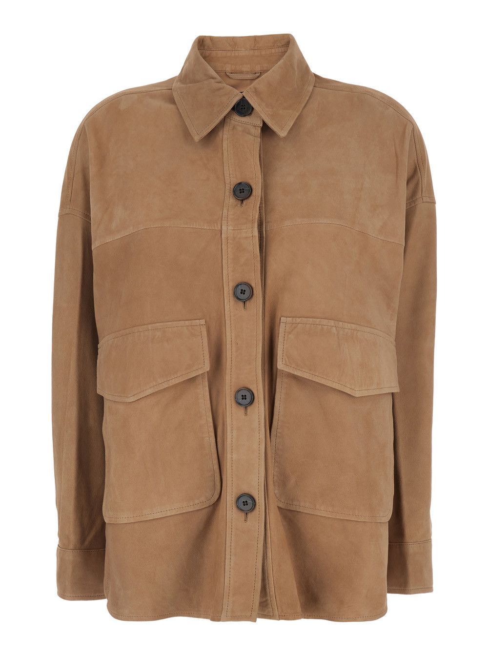 ARMA 'Kaylee' Brown Jacket with Classic Collar and Applied Pockets on the Front in Suede for Women Size XS / US 0-2 / IT 36-38 - 1 Thumbnail
