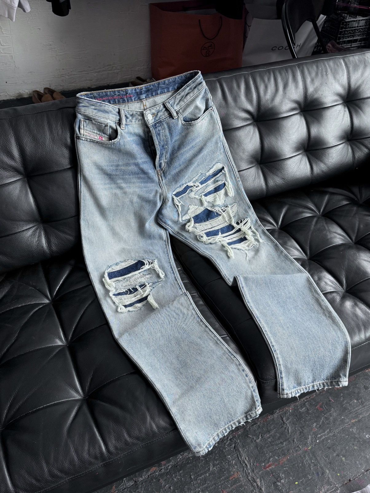 Diesel DIESEL D-Rekiv-Z Washed Distressed Jeans Ripped Denim 09C90 Size US 30 / EU 46 - 23 Thumbnail
