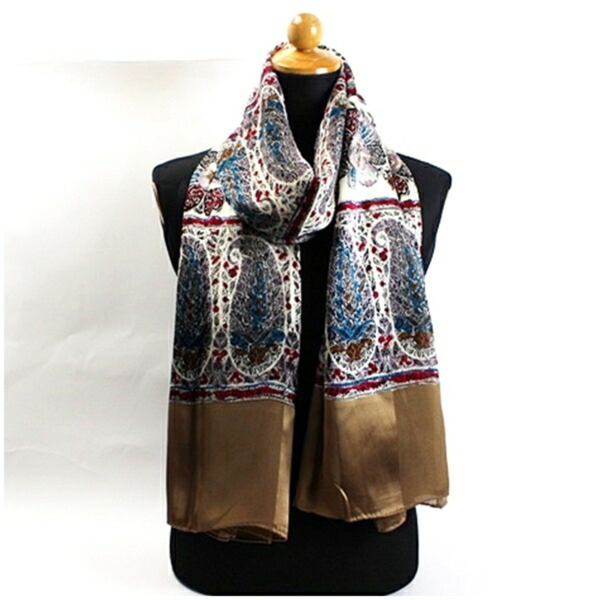 Yves Saint Laurent Yves Saint Laurent Silk Large Scarf Stole Rectangular Khaki x Multicolor YVES SAINT LAURENT Women's Size ONE SIZE - 1 Thumbnail