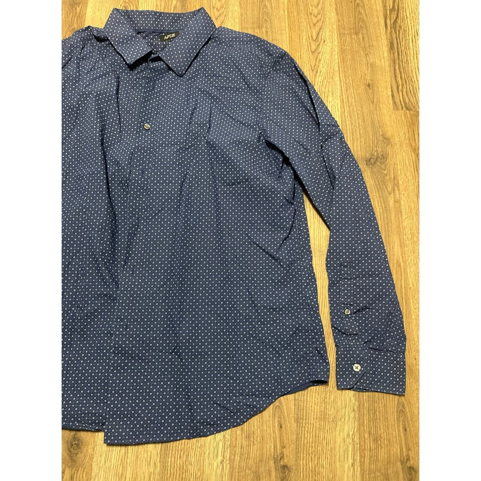 Apt. 9 APT. 9 Shirt Mens XL Navy Button Up Long Sleeve Slim Fit - Shirt - Adult XL - Blue - Casual - 9 Brand Slimming - Fall Spring Summer - Mens Size US XL / EU 56 / 4 - 3 Thumbnail