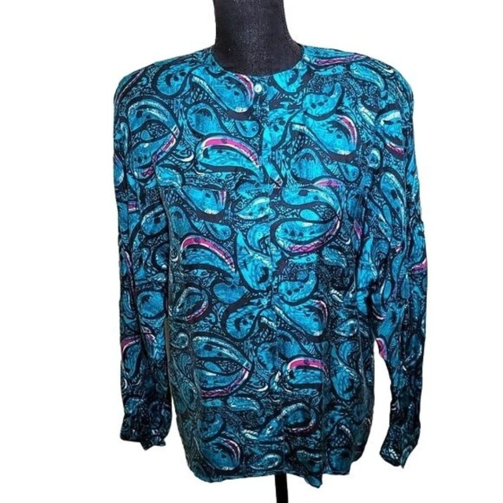 Vintage Omanti Womens Paisley Silk Button Down Shirt Long Sleeve Size M / US 6-8 / IT 42-44 - 11 Thumbnail