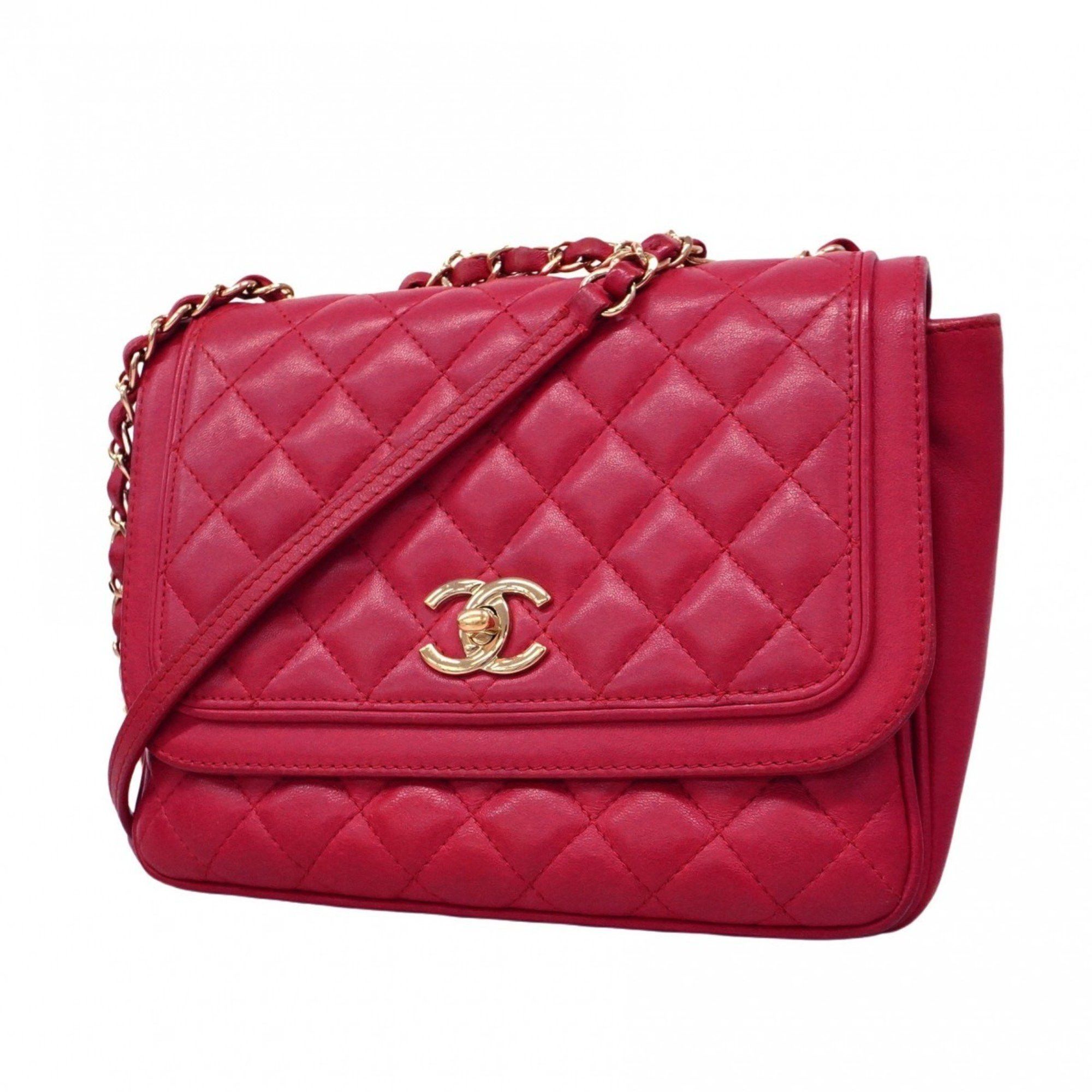 Chanel Shoulder Bag Matelasse W Chain Lambskin Pink Women's
