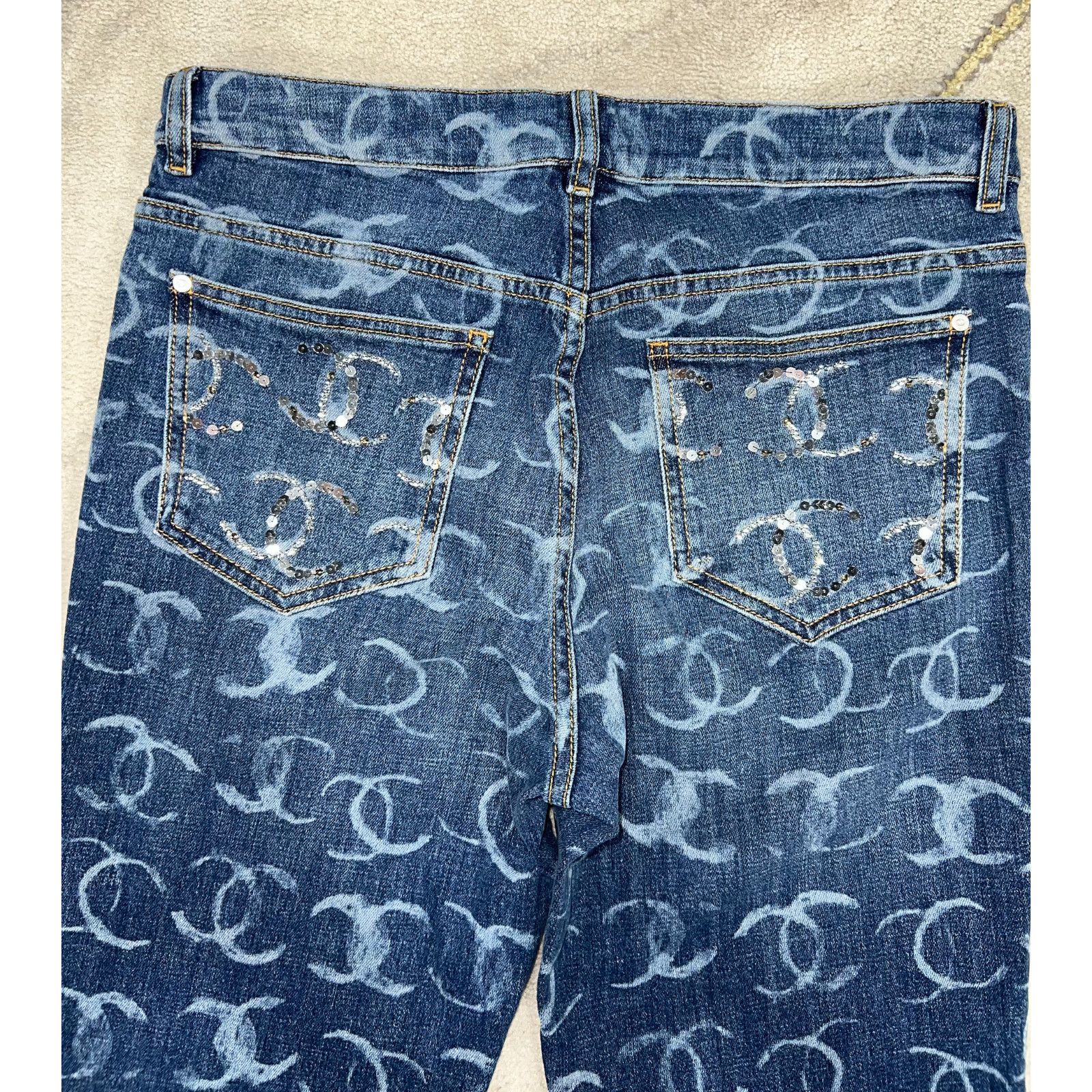 Chanel Chanel Denim White CC Printed Logo Sequin Skinny Jeans 42 Size 28" / US 6 / IT 42 - 11 Thumbnail