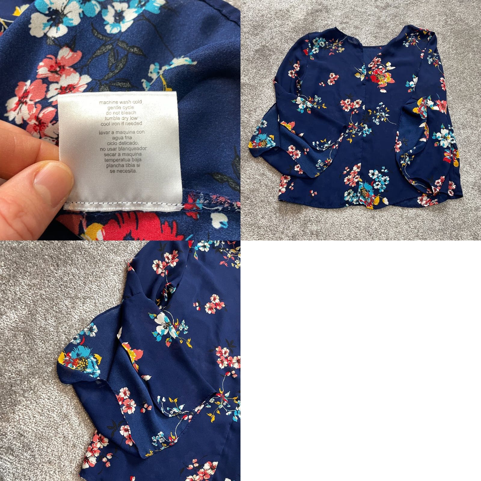 Vintage Crescent & Willough Blouse Shirt Womens XL Dark Blue Floral Log Sleeve Ladies Size XL / US 12-14 / IT 48-50 - 8 Thumbnail