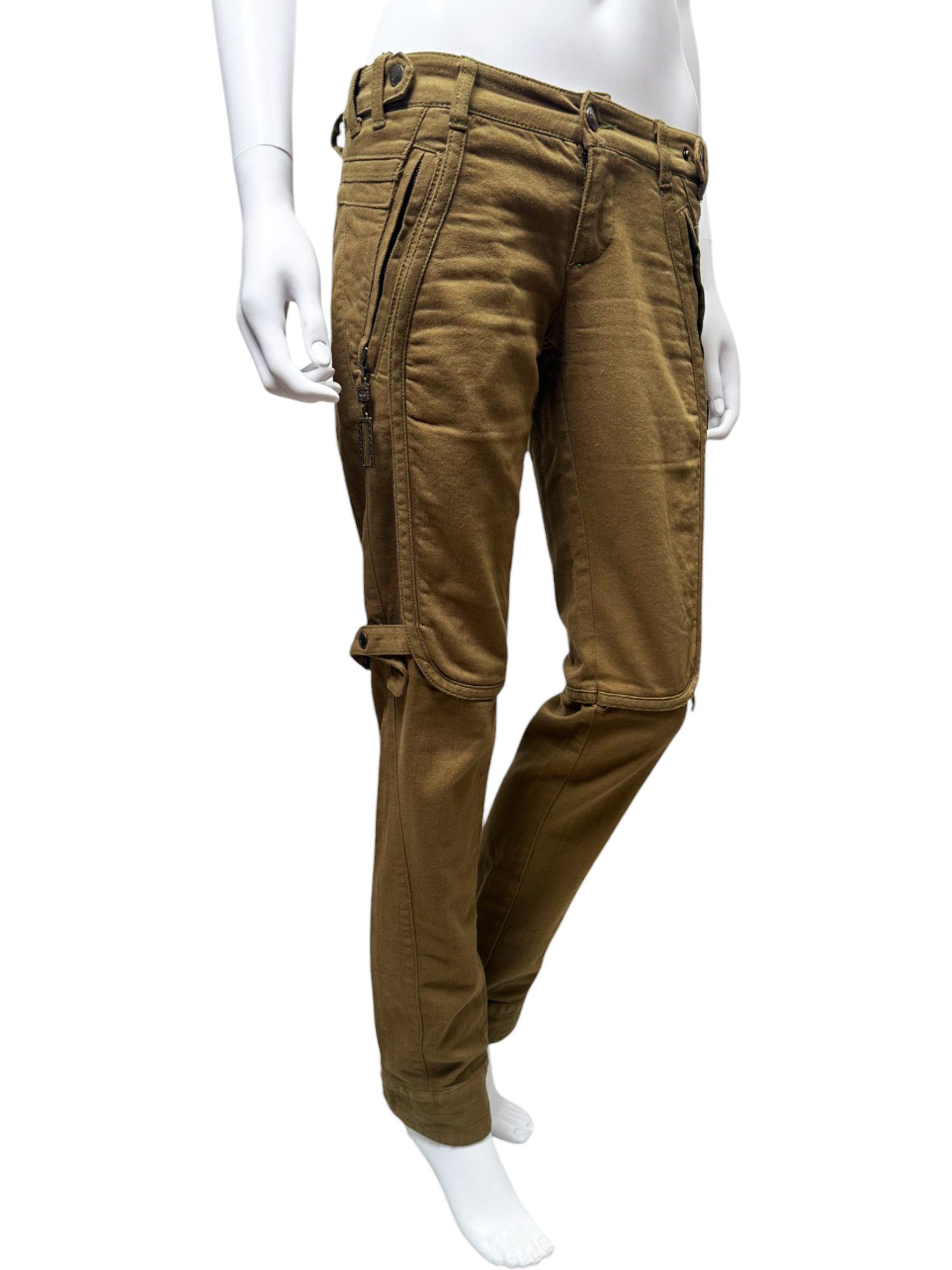 Just Cavalli Early 00's Brown Zipped Pants Size 27" / US 4 / IT 40 - 2 Thumbnail