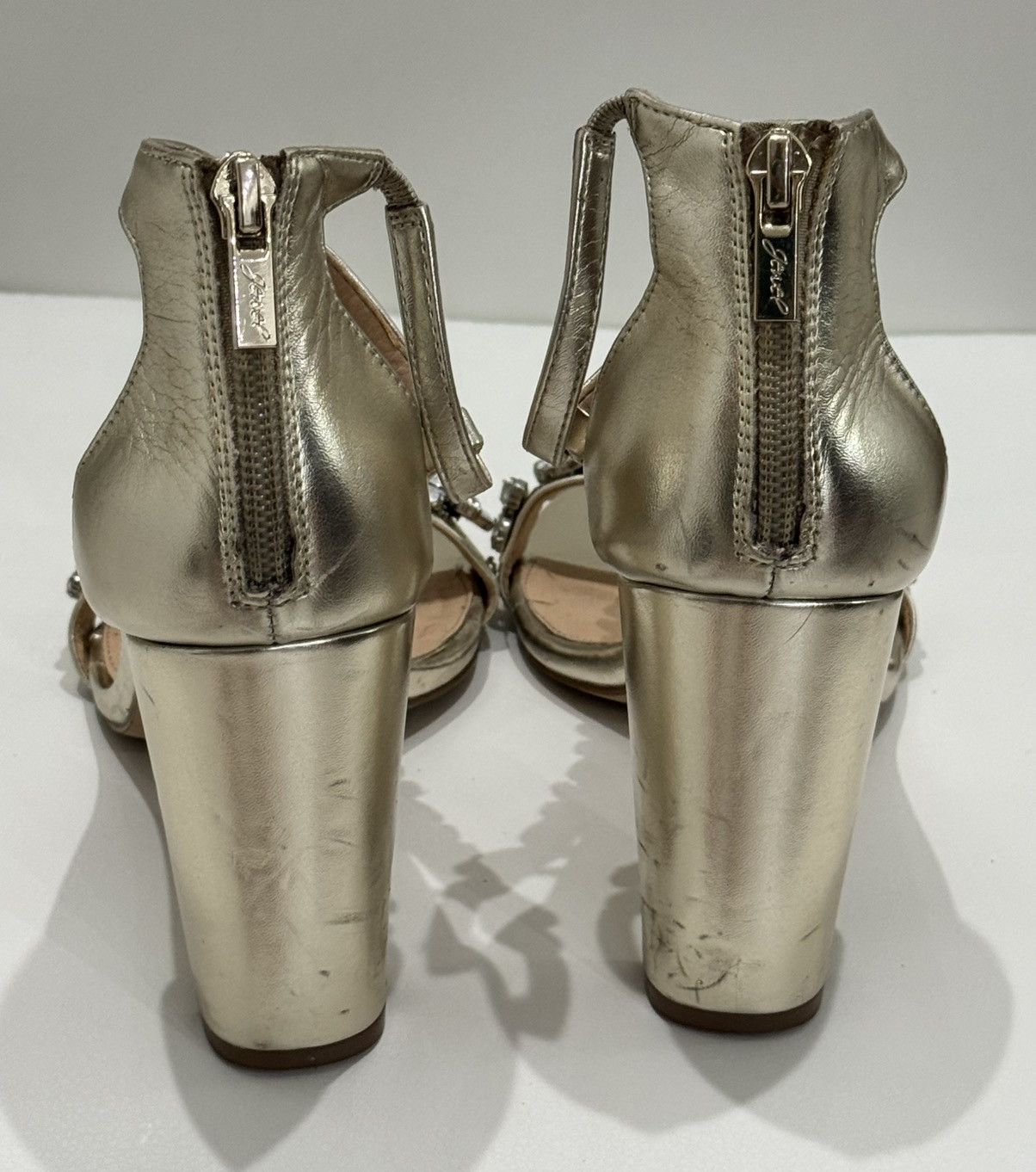 Badgley Mischka Badgley Mischka Gold Rhinestone Strappy Block Heel Size US 8.5 / IT 38.5 - 8 Thumbnail