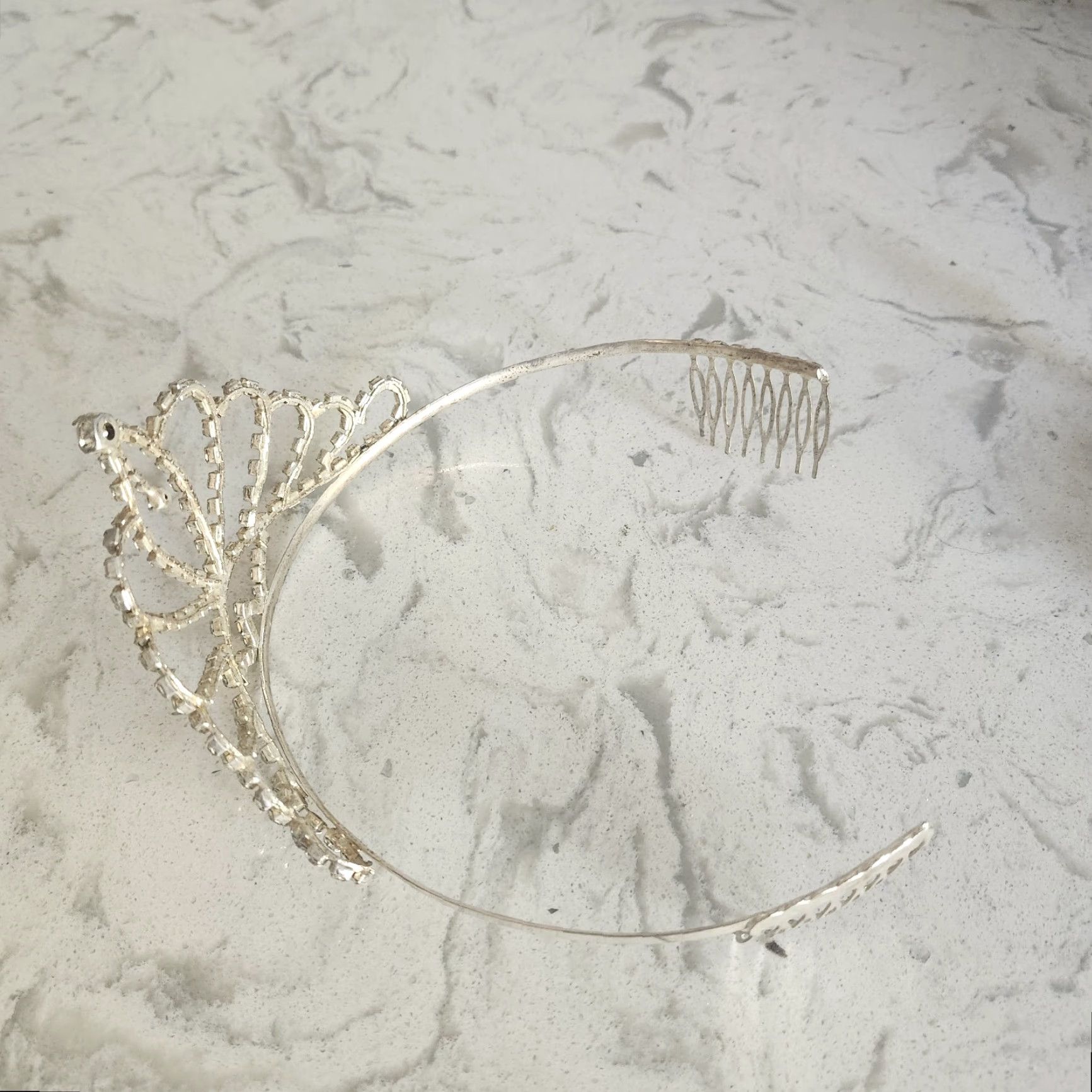 Vintage VINTAGE Silver Rhinestone Tiara Crown Headband With Comb Bridal Prom Size ONE SIZE - 4 Thumbnail