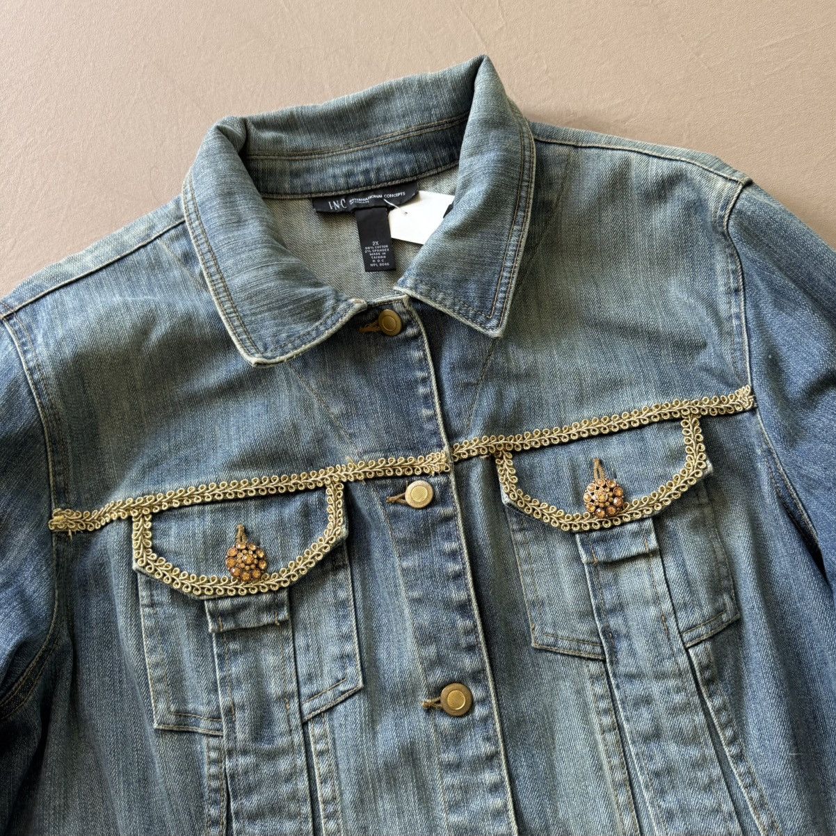 I.N.C Vintage INC International Concepts Embellished Denim Jacket Size XXL / US 16-18 / IT 52-54 - 4 Thumbnail