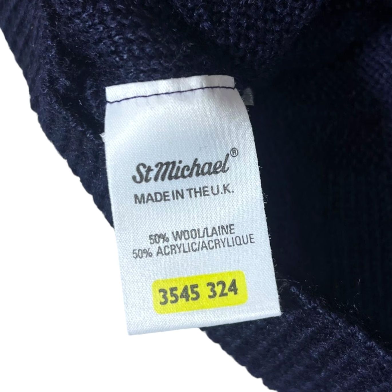 Marks & Spencer VINTAGE ST MICHAEL Marks & Spencer Cable Knit Jumper Mens Large 44 Navy Blue Wool Acrylic Knit Pullover 90s Size US L / EU 52-54 / 3 - 4 Thumbnail