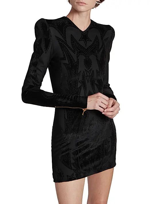 Balmain o1s1wg110825 Velvet Baroque Jersey Mini Dress in Black Size M / US 6-8 / IT 42-44 - 5 Thumbnail