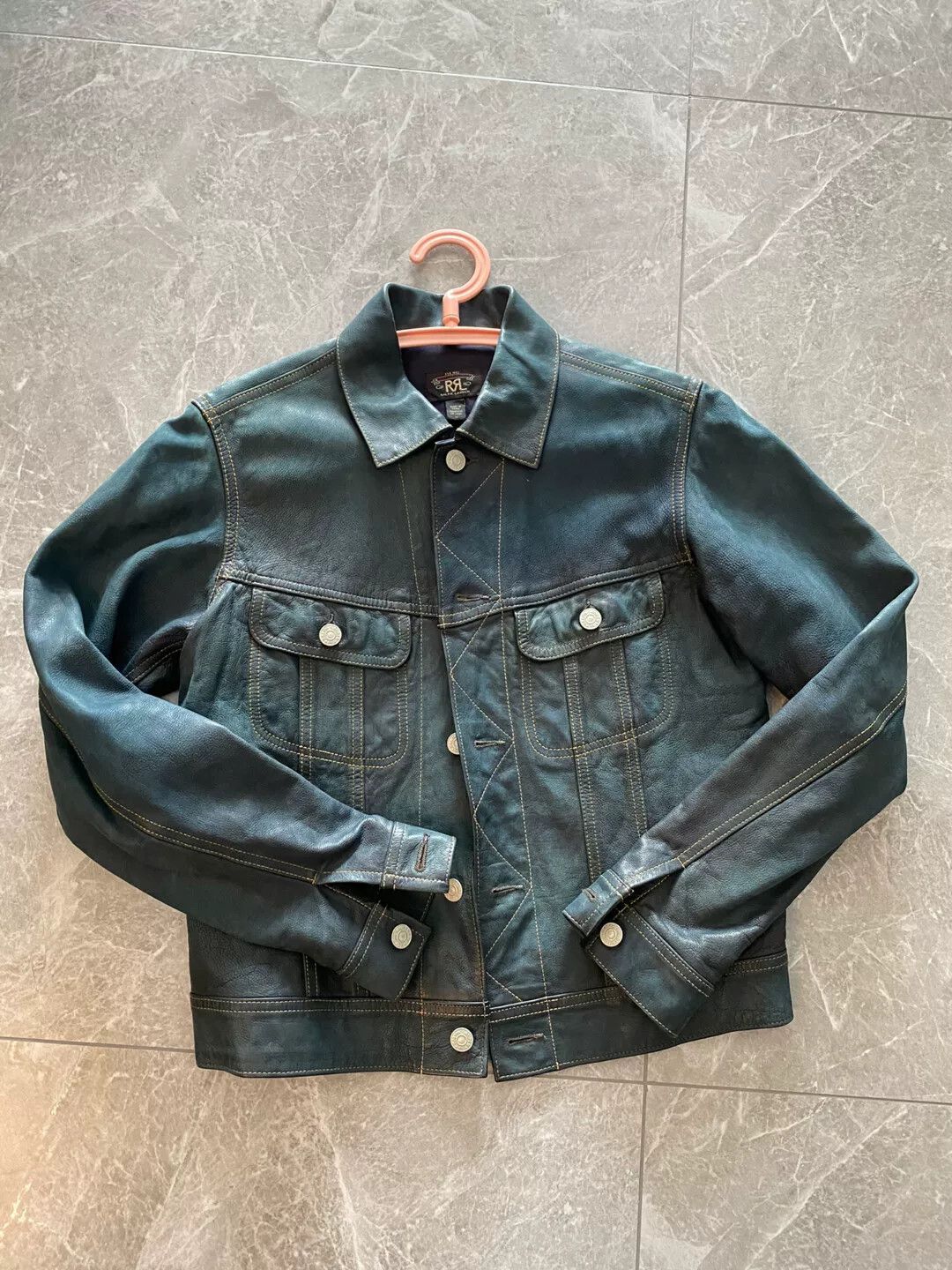 RRL Ralph Lauren women's blue dye leather jacket Size XS / US 0-2 / IT 36-38 - 1 Thumbnail