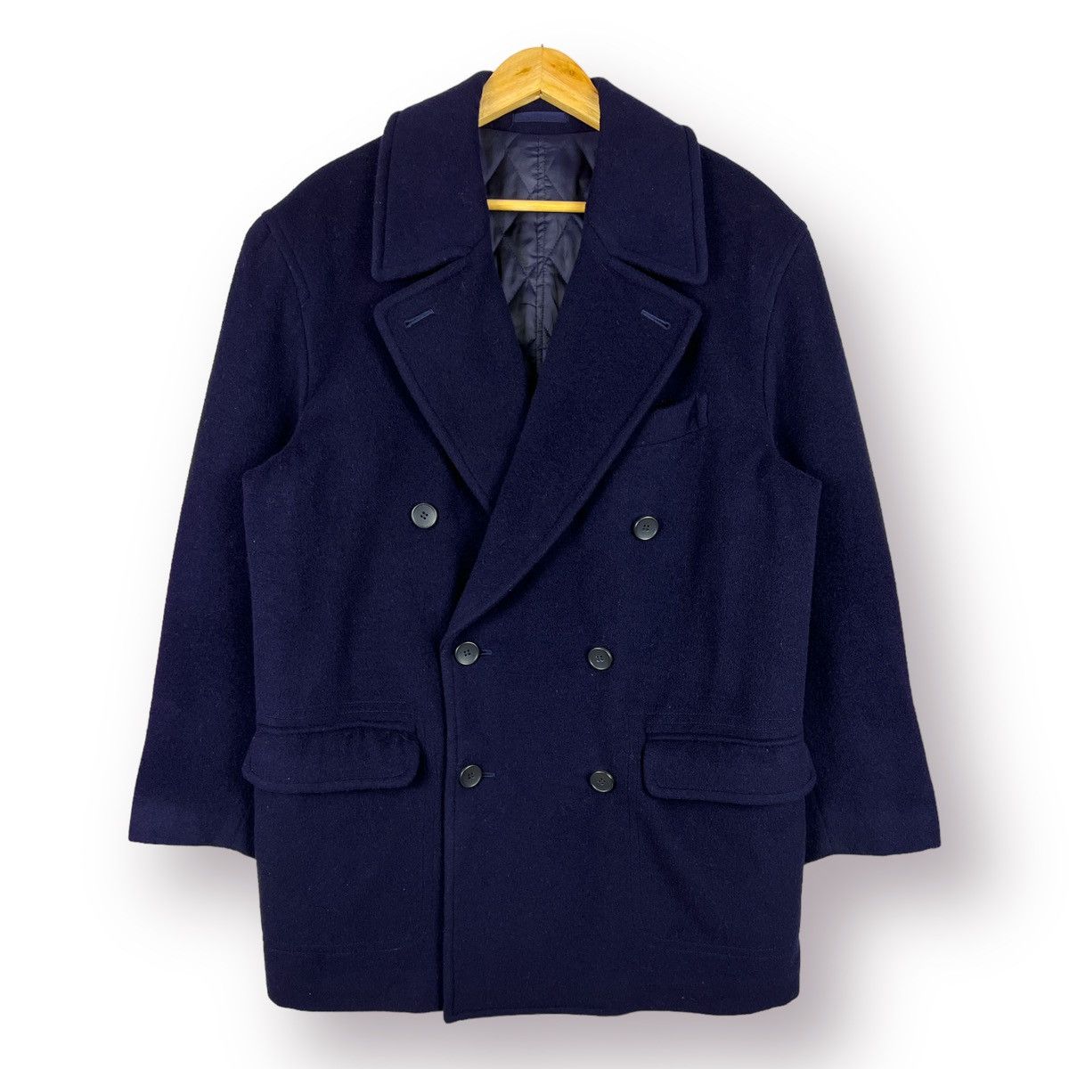 image of Archival Clothing x Ppfm VTG Ppfm Manic Fw/1 Wool Double Breasted Overcoat Jacket in Navy Blue (Siz