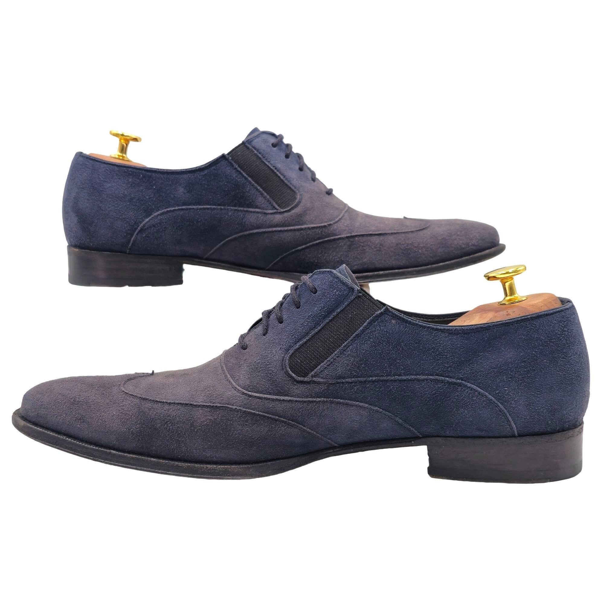 Mezlan Mezlan Hoffman Men's 8.5M Blue Suede Leather Wingtip Oxfords Size US 8.5 / EU 41-42 - 8 Thumbnail