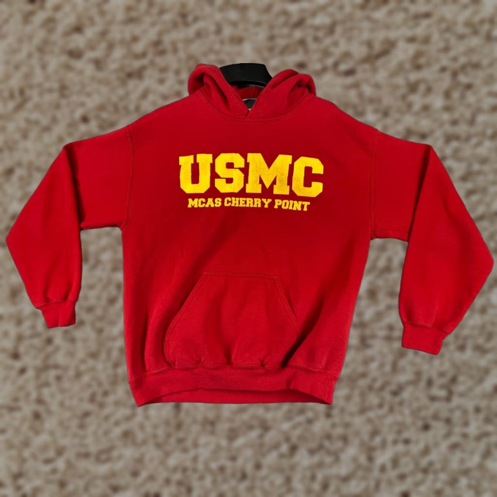 Vintage VINTAGE USMC Hoodie Mens Adult Medium Red Marines MCAS Cherry Point Pocket Read MV Sport Logo Jersey Cotton Pullover Crew Neck Long Sleeve Size US M / EU 48-50 / 2 - 1 Thumbnail