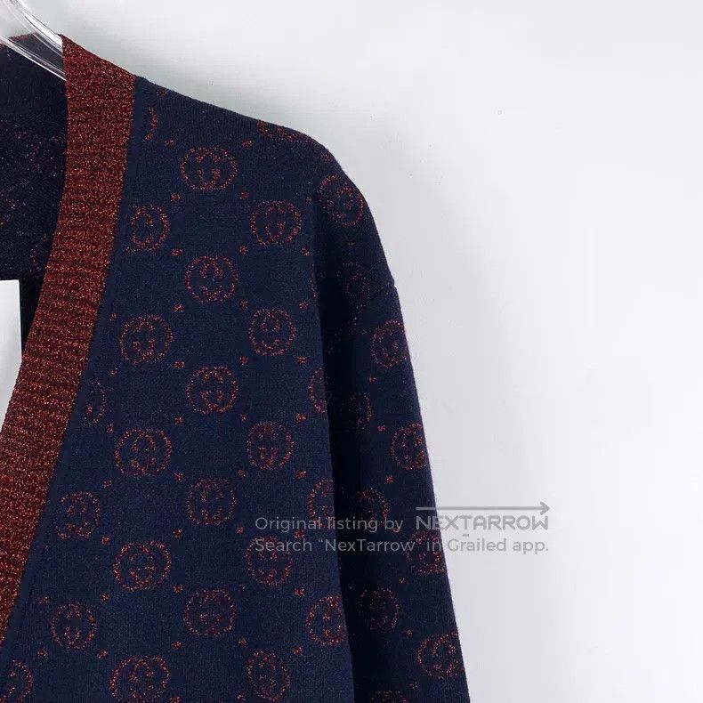 Gucci Gucci Dark blue logo jacquad full-printed wool V-neck sing Size XXS / US 00 / IT 34 - 3 Thumbnail
