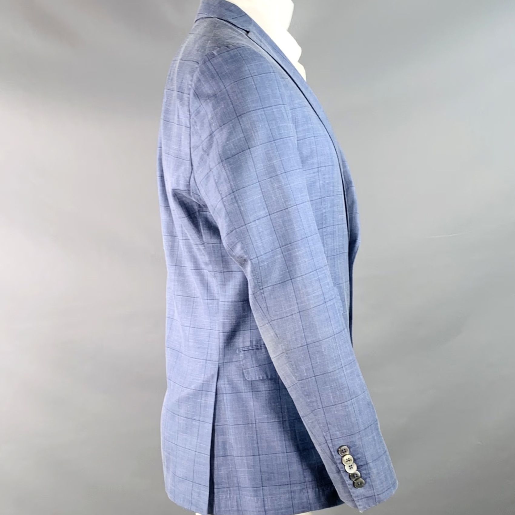 Hugo Boss HUGO BOSS Sport Coat Size 40 Blue Black Window Pane Silk Linen Tailored Fit Size US XXS / EU 40 - 3 Thumbnail