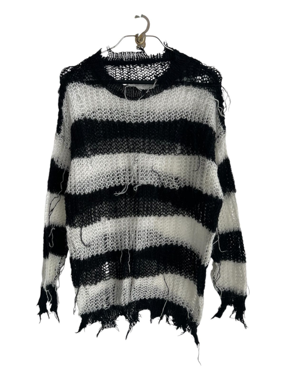 KMRii Vintage Kurt Cobain Distressed Striped Mohair Knit Sweater Size US L / EU 52-54 / 3 - 3 Thumbnail