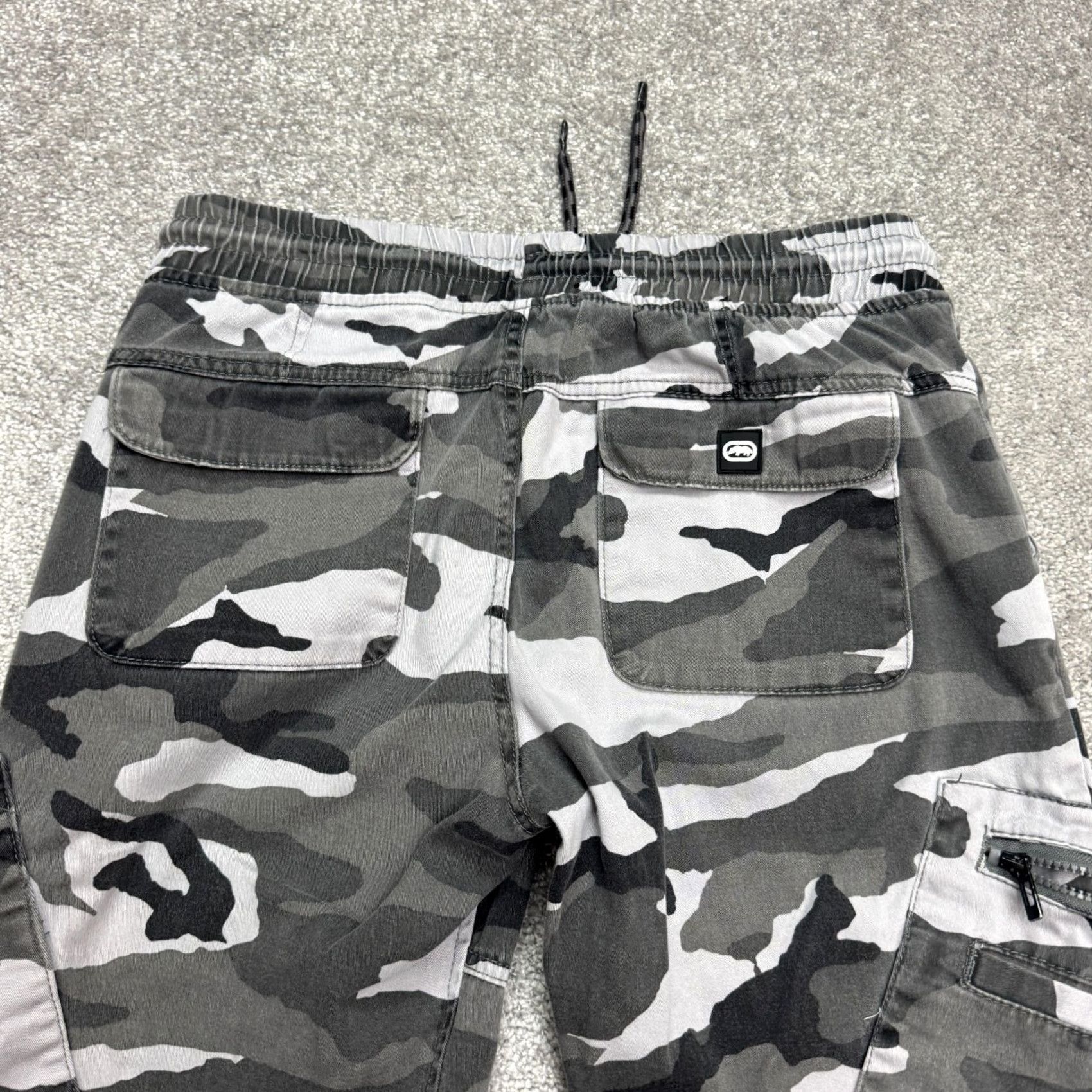 Ecko Unltd. Ecko Unltd Camouflage Cargo Jogger Pants Mens Medium Gray Elastic Waist Casual Size US 31 - 4 Thumbnail