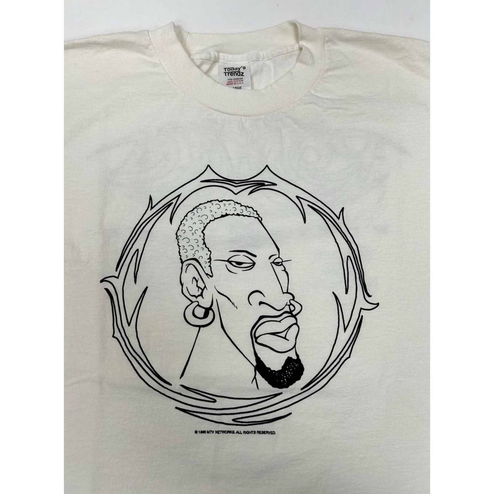 Vintage VINTAGE Dennis Rodman MTV World Tour 1996 Promo Tee Shirt Large White Rare Size US L / EU 52-54 / 3 - 4 Thumbnail
