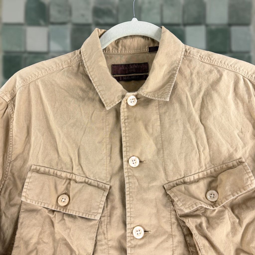 Allsaints AllSaints Strathmoor Button-Up Utility Shirt Mens Small Relaxed Fit Long Sleeve Brown Cotton Regular Pattern Solid Col Size US S / EU 44-46 / 1 - 1 Thumbnail
