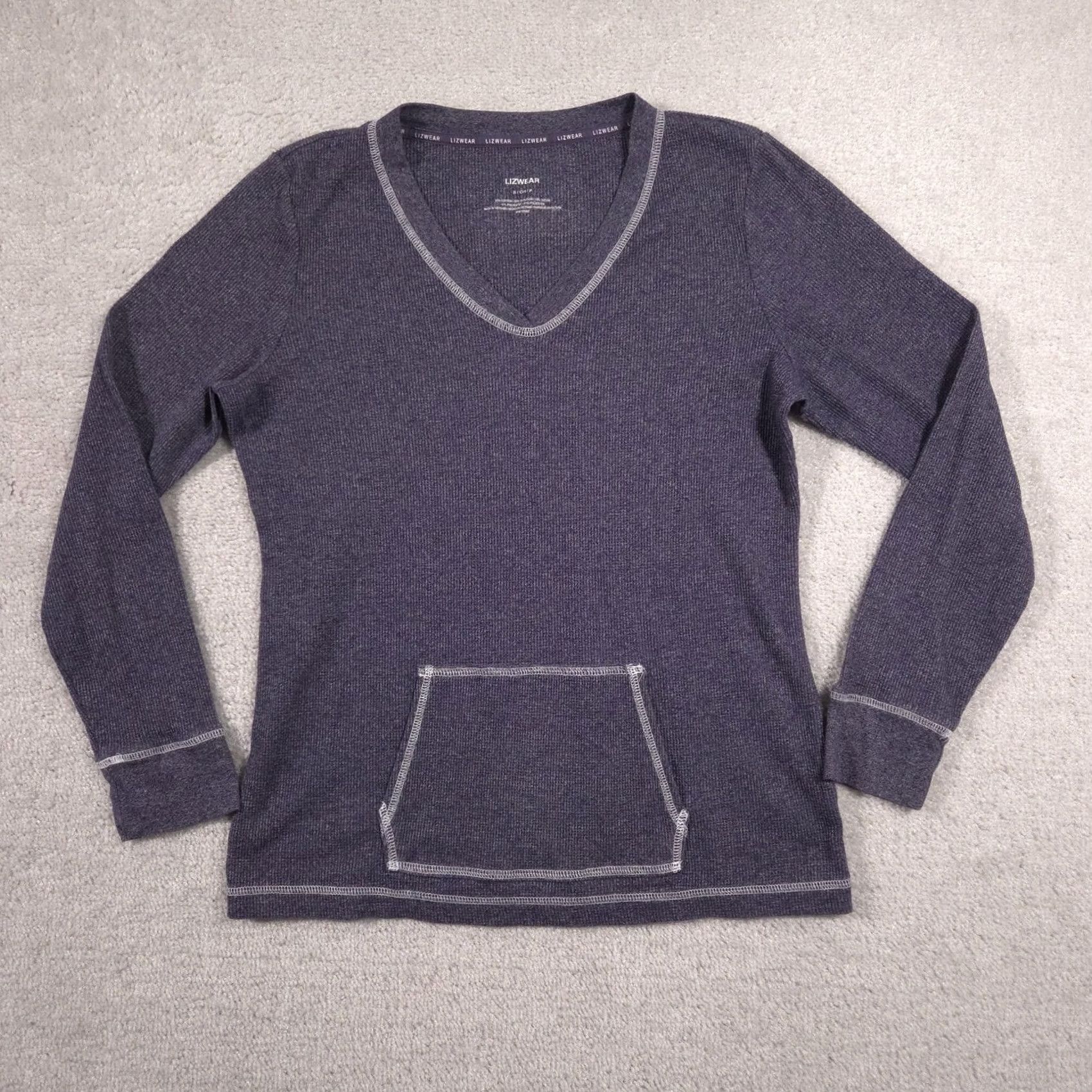 Liz Claiborne Liz Claiborne Lizwear Shirt Womens Small Gray Thermal V Neck Long Sleeve Size S / US 4 / IT 40 - 2 Thumbnail