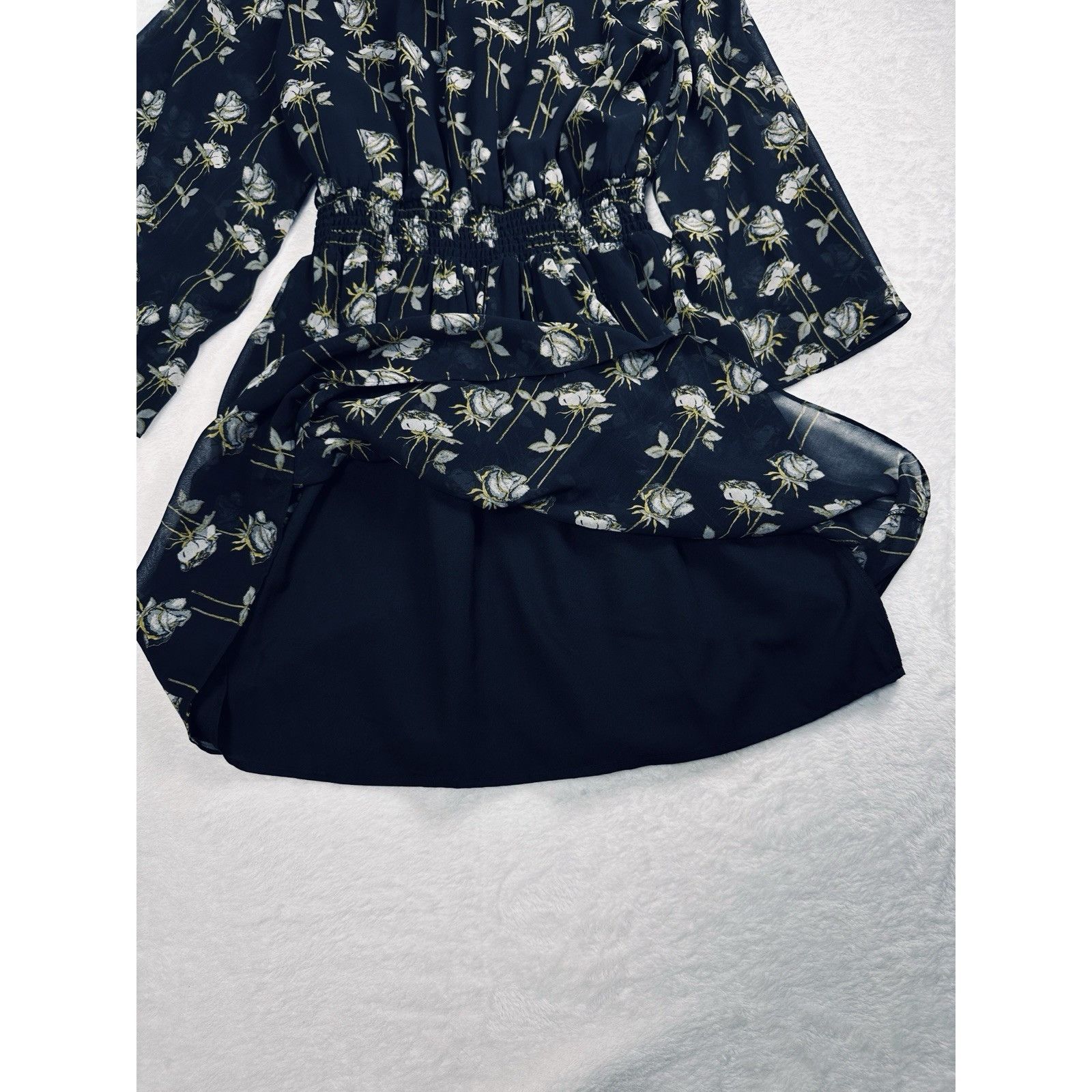 Other Rachel Roy Smocked Floral Mini Dress XL Black Sheer Flowy Size XL / US 12-14 / IT 48-50 - 12 Thumbnail