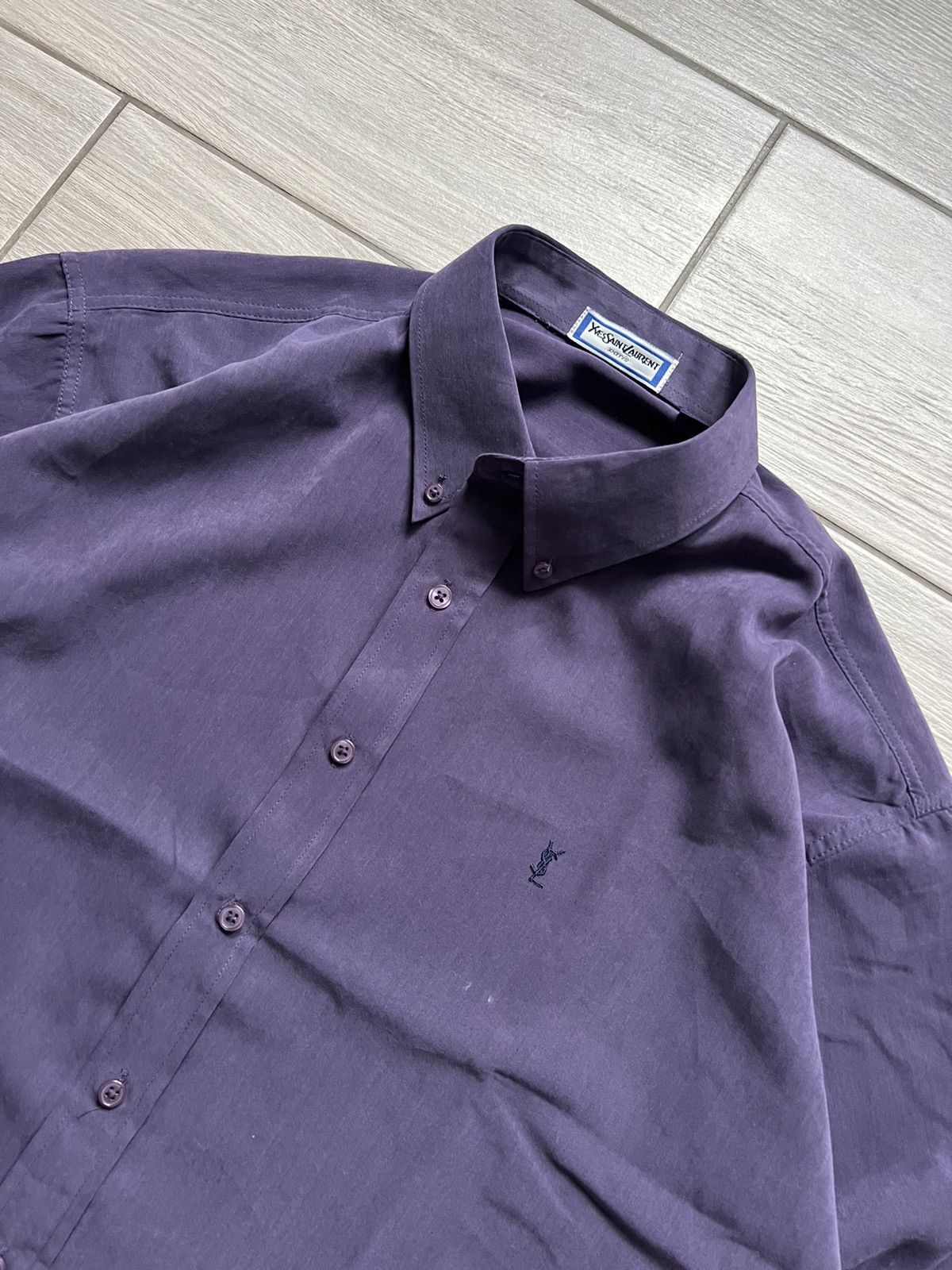 Vintage × Yves Saint Laurent Vintage YSL Yves Saint Lauren Shirt Purple Luxury Size US XL / EU 56 / 4 - 4 Thumbnail