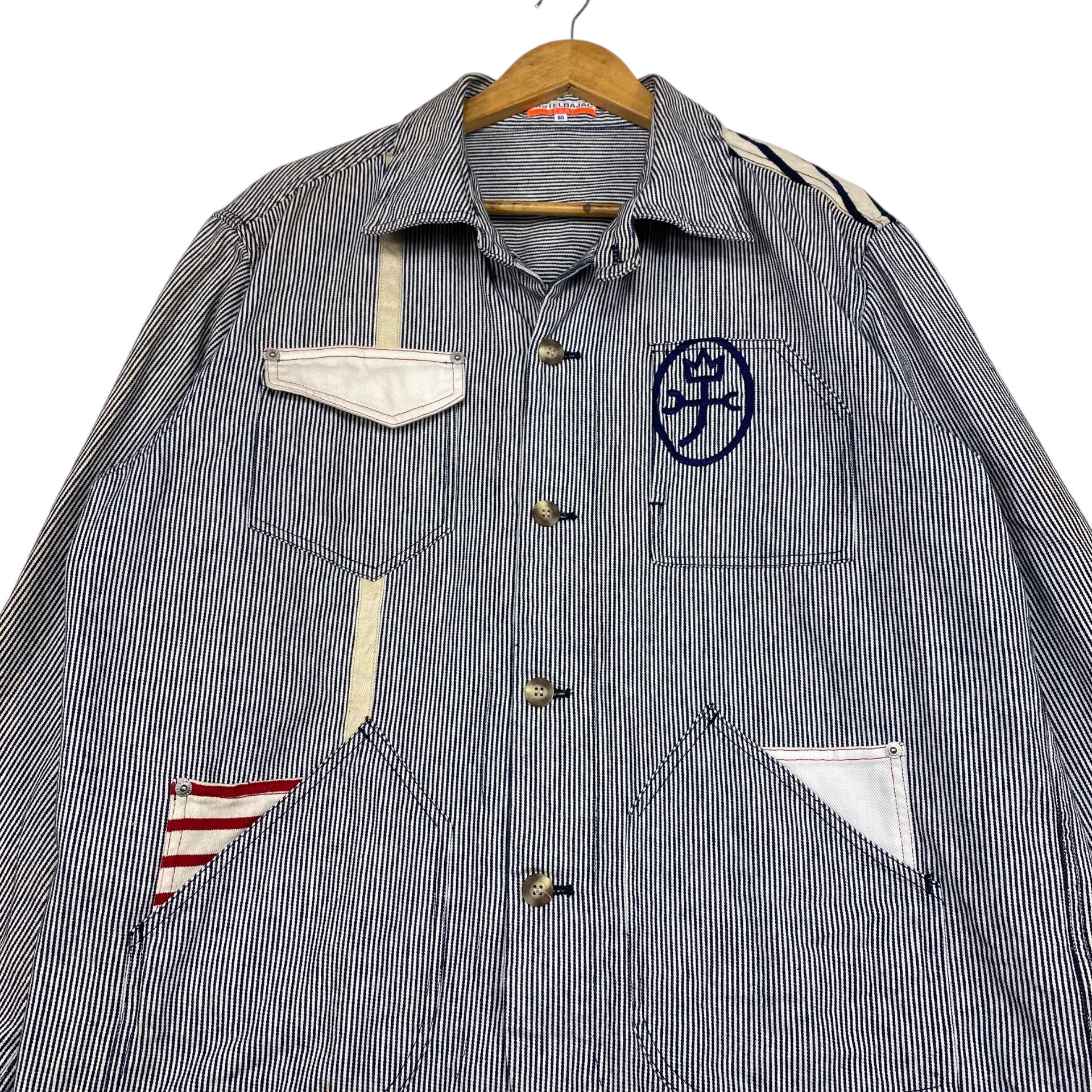 Jean Charles De Castelbajac 💥 CASTELBAJAC JEAN HICKORY STRIPED JACKET BUTTON Size US L / EU 52-54 / 3 - 7 Thumbnail