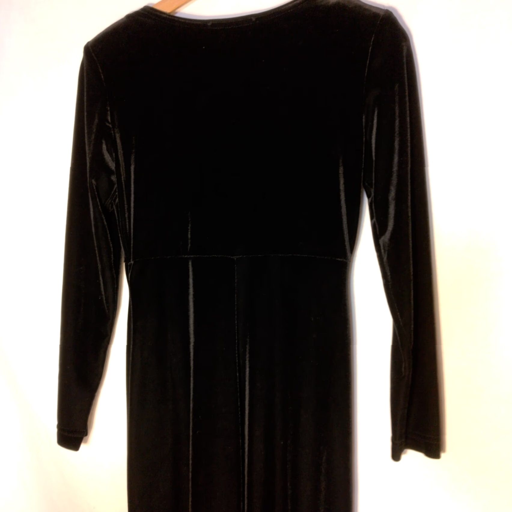 Velour VINTAGE Ronni Nicole Petite Dress Black Velour Stretch 1990s Witchy Gothic Gig Party Women 6P Size M / US 6-8 / IT 42-44 - 6 Thumbnail