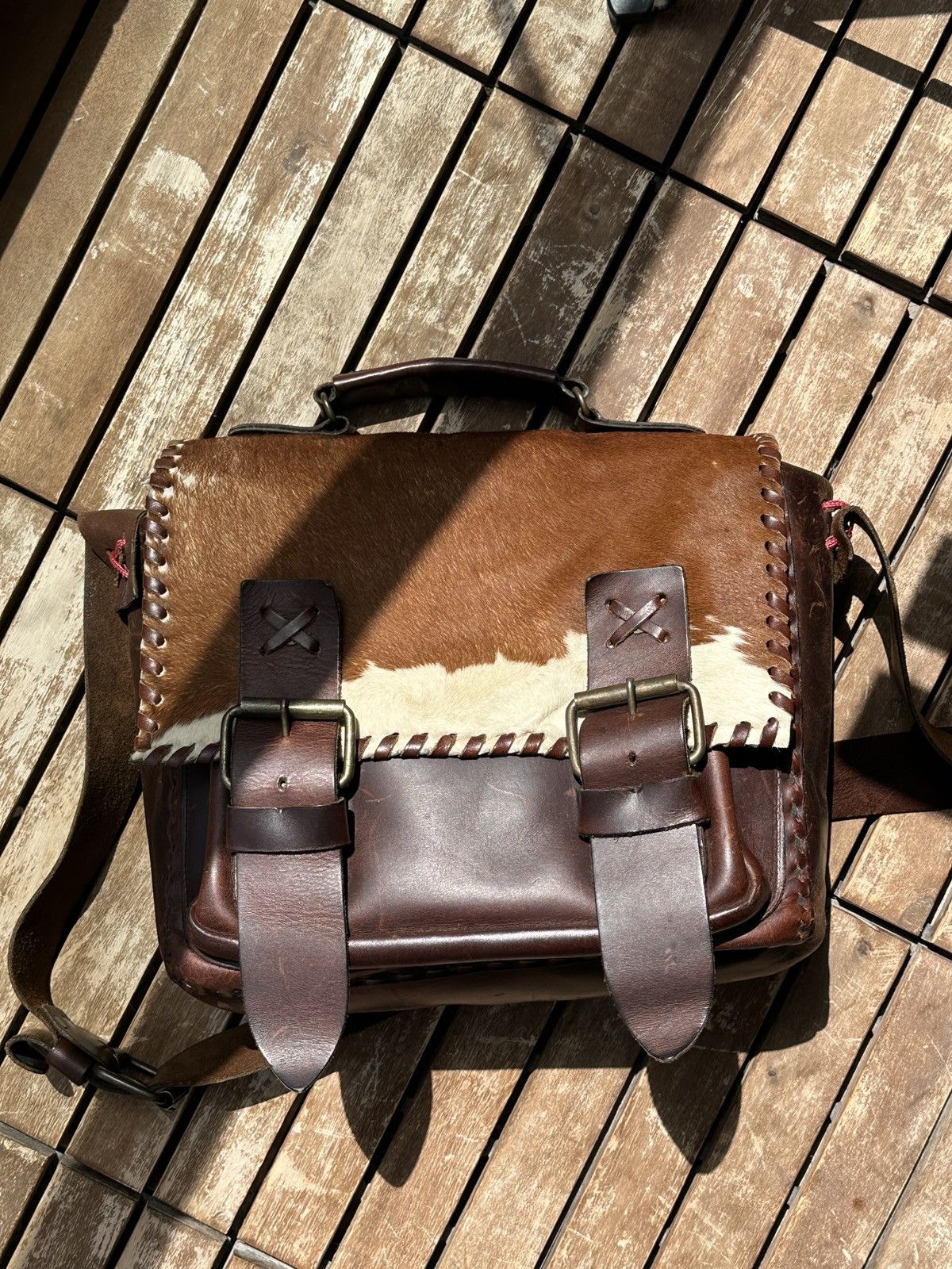 Handmade Handcrafted Hair-On-Hide Leather Messenger Bag Size ONE SIZE - 2 Thumbnail