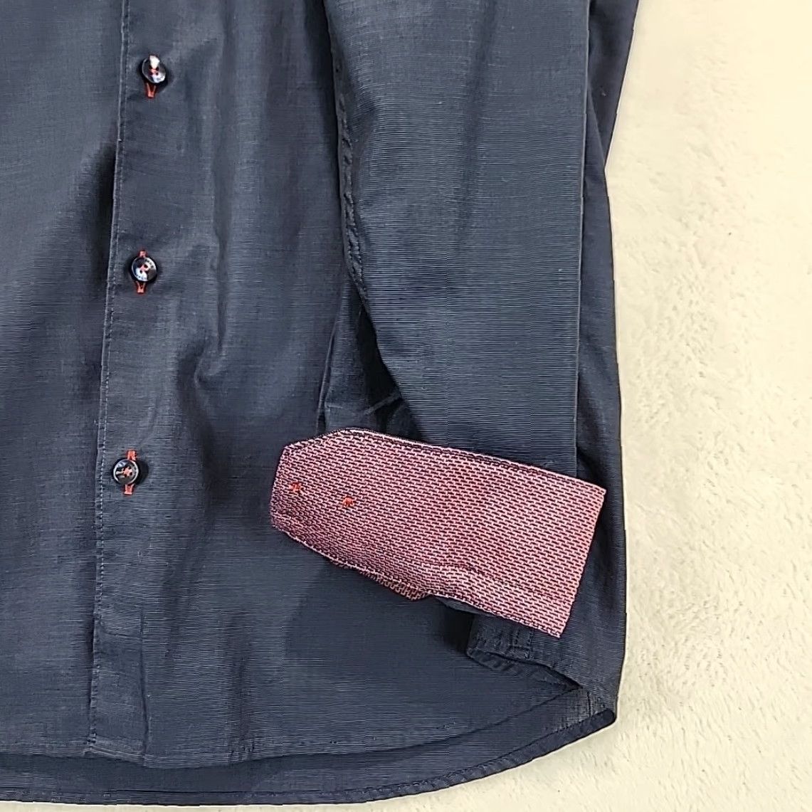 Jared Lang VINTAGE: No? (Note: Original title not vintage) Jared Lang Dress Shirt Navy Blue Button-Up Men L Cotton Solid Body/Workwear/Professional Size 42R - 7 Thumbnail