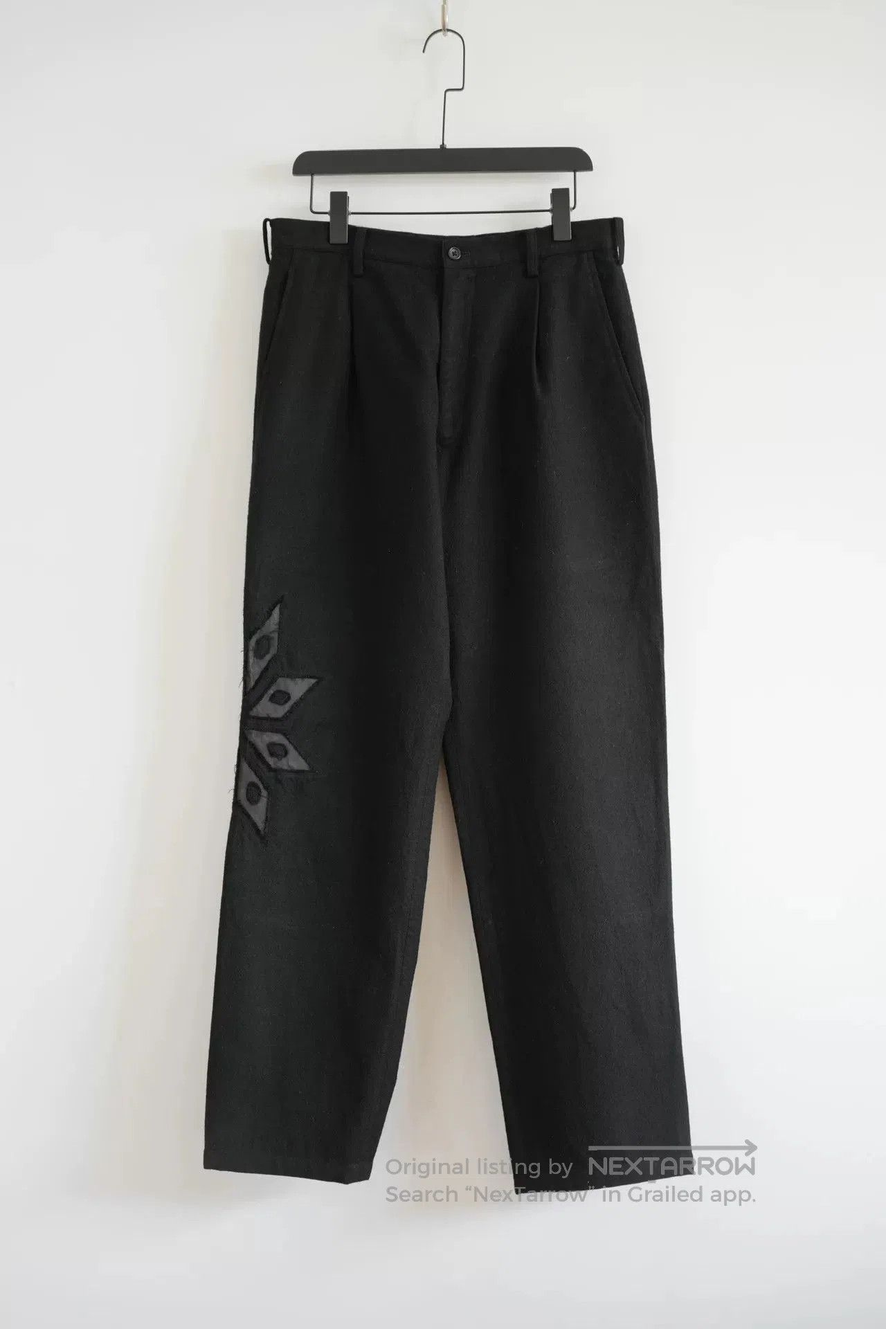 yohji yamamoto leather flower trousers.
