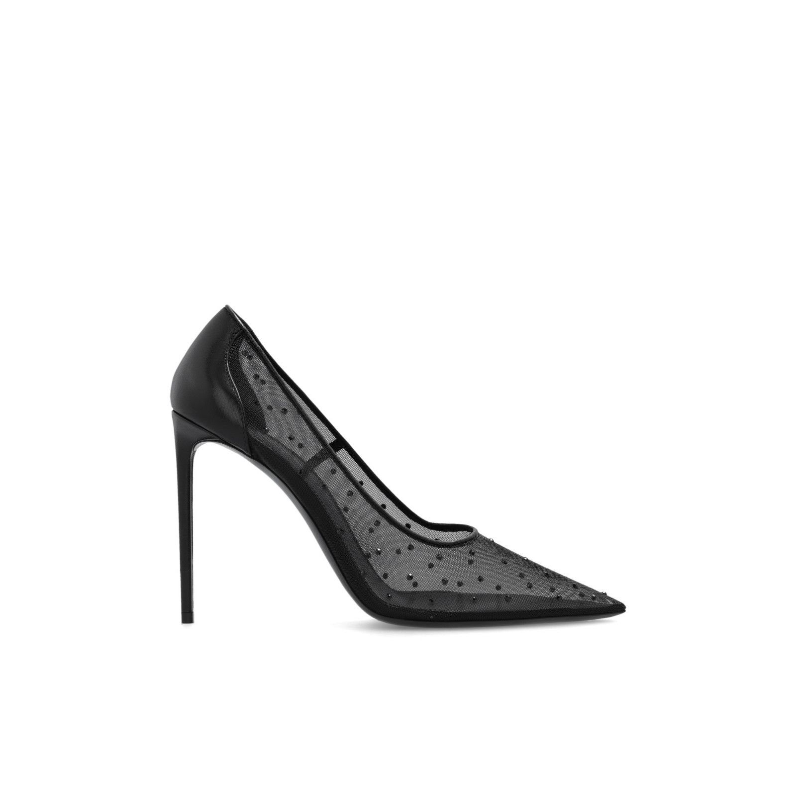 SAINT LAURENT Anja $1150 Black Rhinestones Mesh 100mm Pumps
