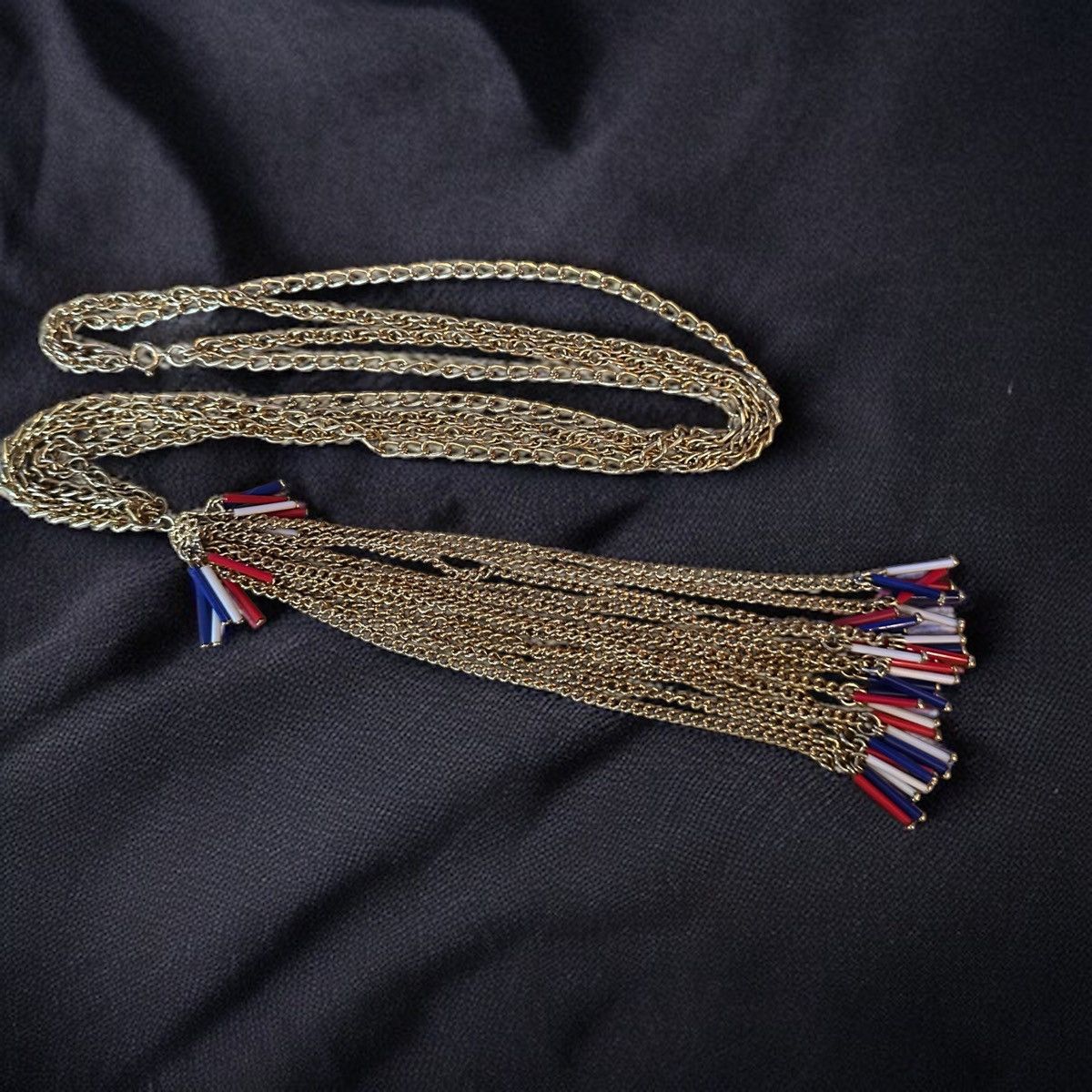 Vintage Vintage long double strand red, white & blue tassel necklace Size ONE SIZE - 5 Thumbnail